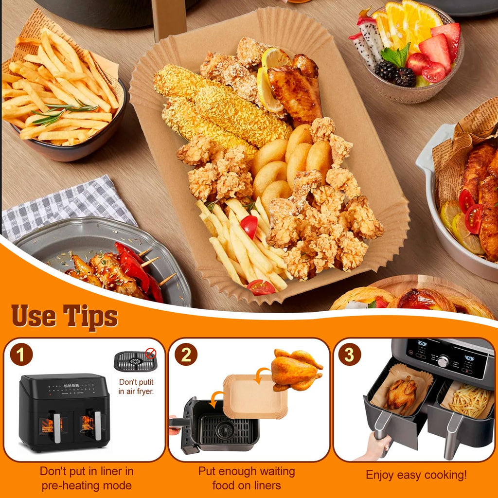 200pcs Air Fryer Liners for Ninja Dual, Air Fryer Accessories, Disposable Square Air Fryer Parchment Paper Liner, Compatible with for Ninja Foodi DualZone 2-Basket Air Fryer DZ201, DZ401