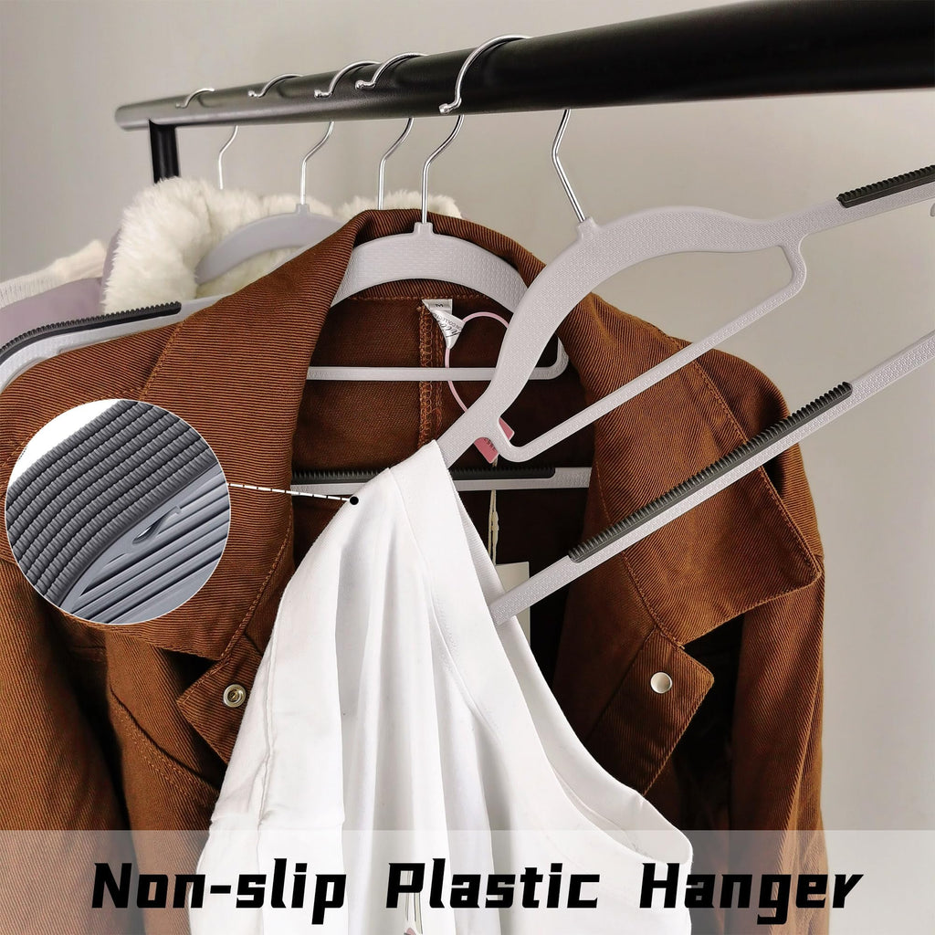 BGRQRIQ 30 Pack Plastic Clothes Hangers Non Slip - 16.5 Inch Slim Space Saving Hangers for Closet, Heavy Duty Non-Slip Garment Hangers with 360° Swivel Hooks (Gray, 30)