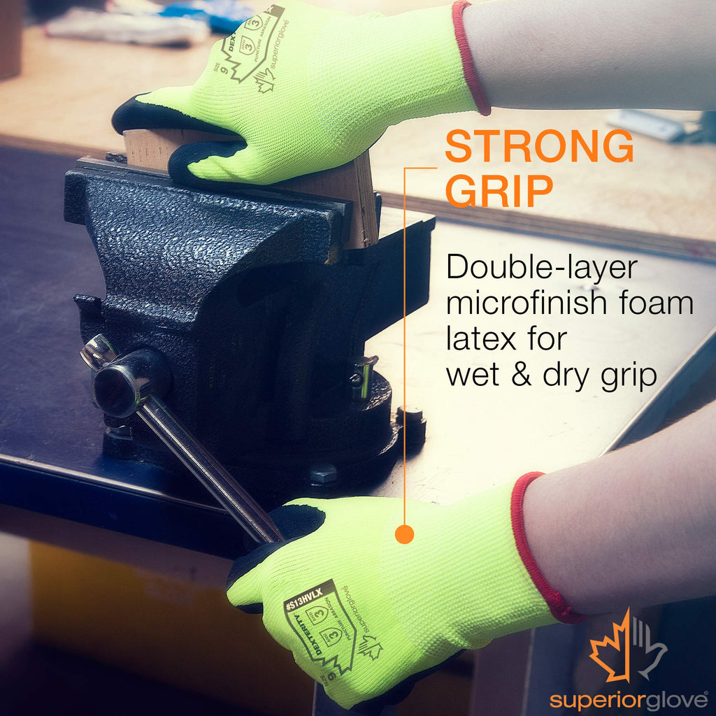 Superior Gardening Gloves 3-Pack for Landscaping and Yard Work - Rose Pruning Gloves with Moisture Wicking (High Visibility Color) S13HVL (Large)