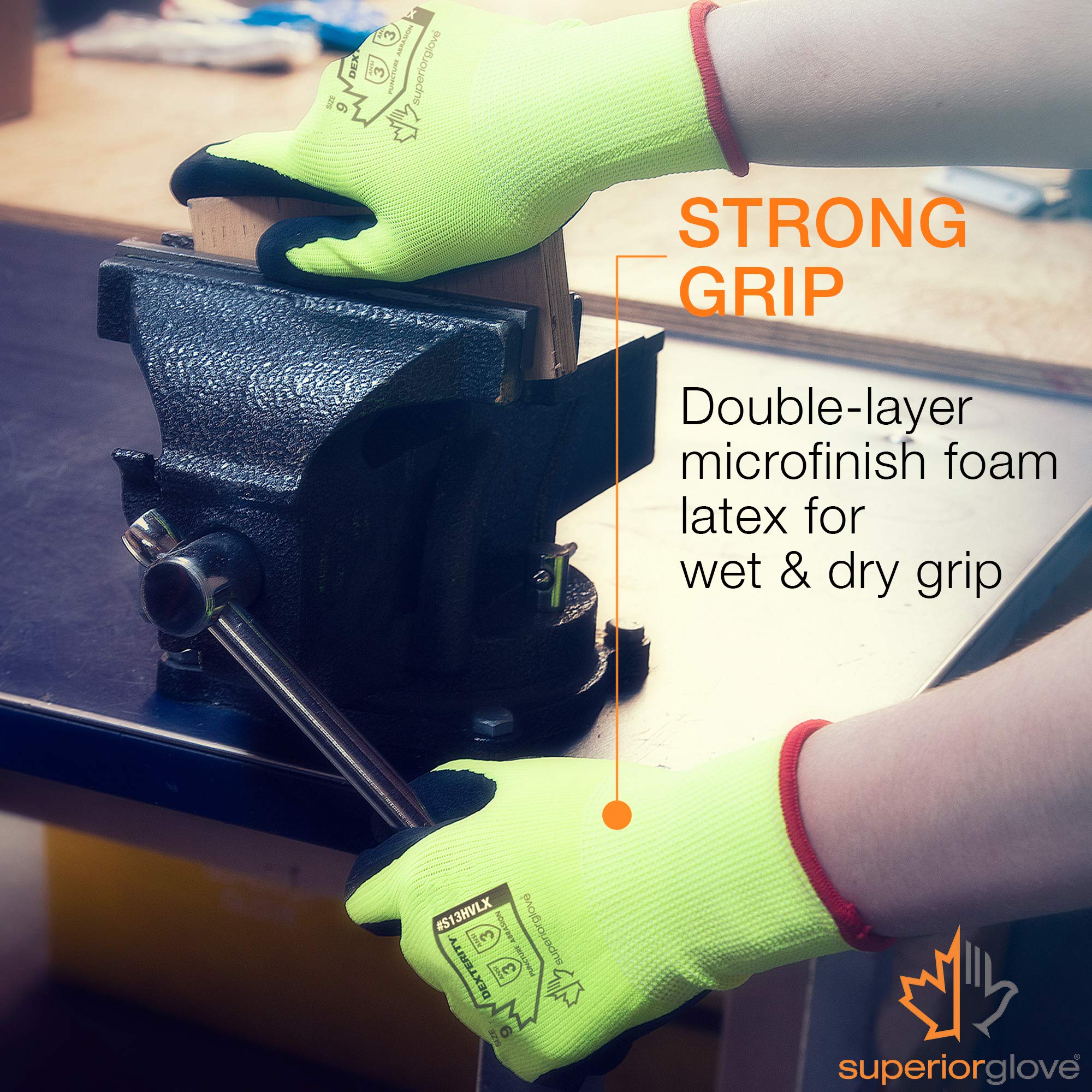 Superior Gardening Gloves 3-Pack for Landscaping and Yard Work - Rose Pruning Gloves with Moisture Wicking (High Visibility Color) S13HVL (Large)
