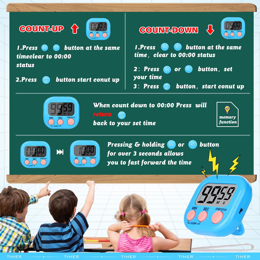 Mwellewm Kitchen Timer 6 Packs Digital Timers for Classroom Small Magnetic Countdown Stopwatch for Cooking Mini Loud Alarm Stop for Kitchen Study Work Baking Sports Games Timer Clock