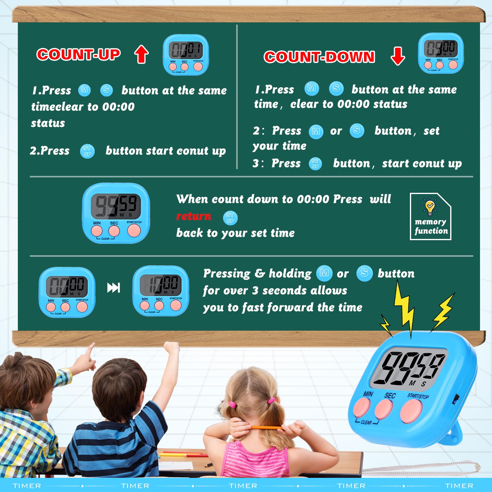 Mwellewm Kitchen Timer 6 Packs Digital Timers for Classroom Small Magnetic Countdown Stopwatch for Cooking Mini Loud Alarm Stop for Kitchen Study Work Baking Sports Games Timer Clock