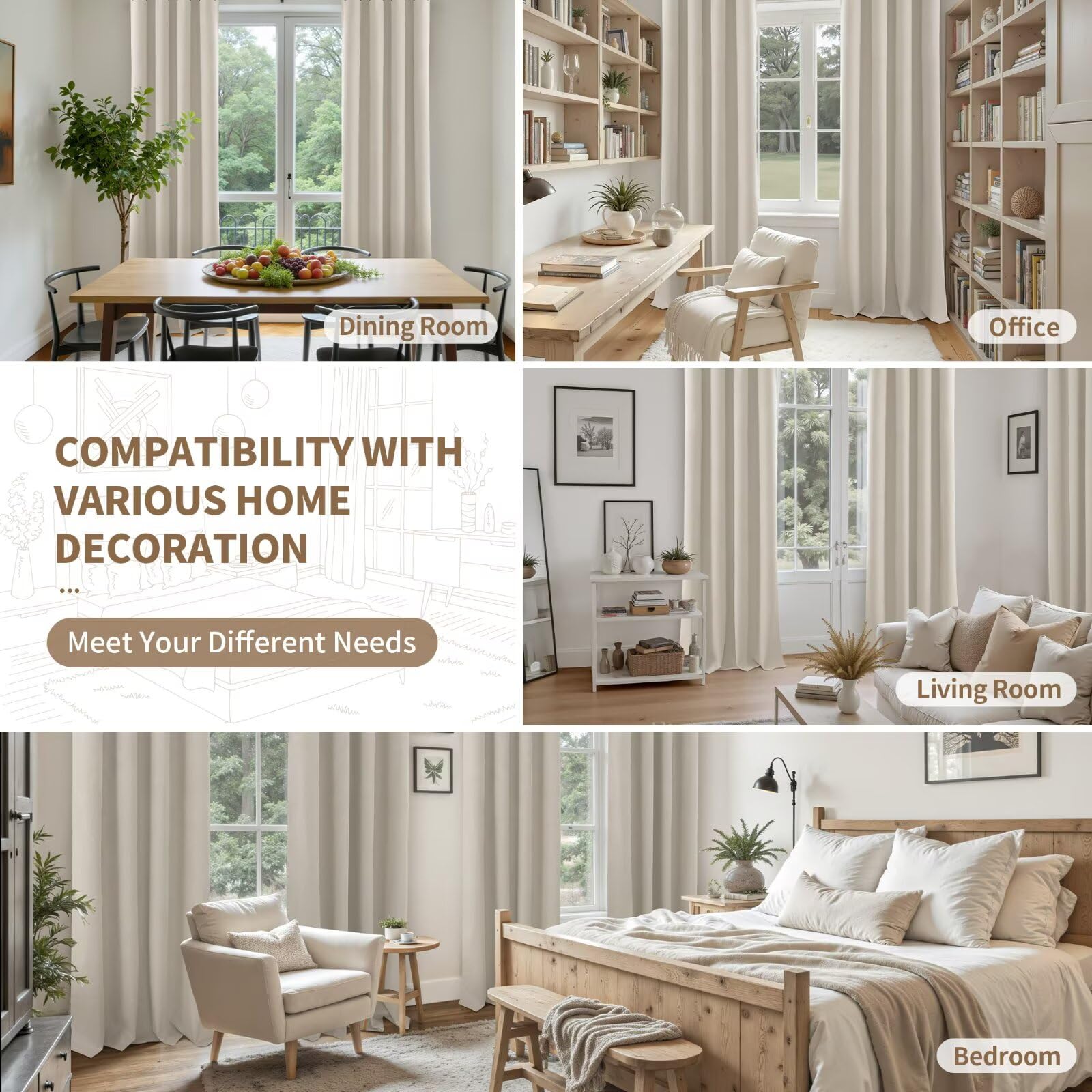 YoungsTex Blackout Curtains for Bedroom - Linen Curtains 84 Inches Long Thermal Insulated Light Blocking Grommet Window Drapes for Living Room, 2 Panels, 52x84 Inch