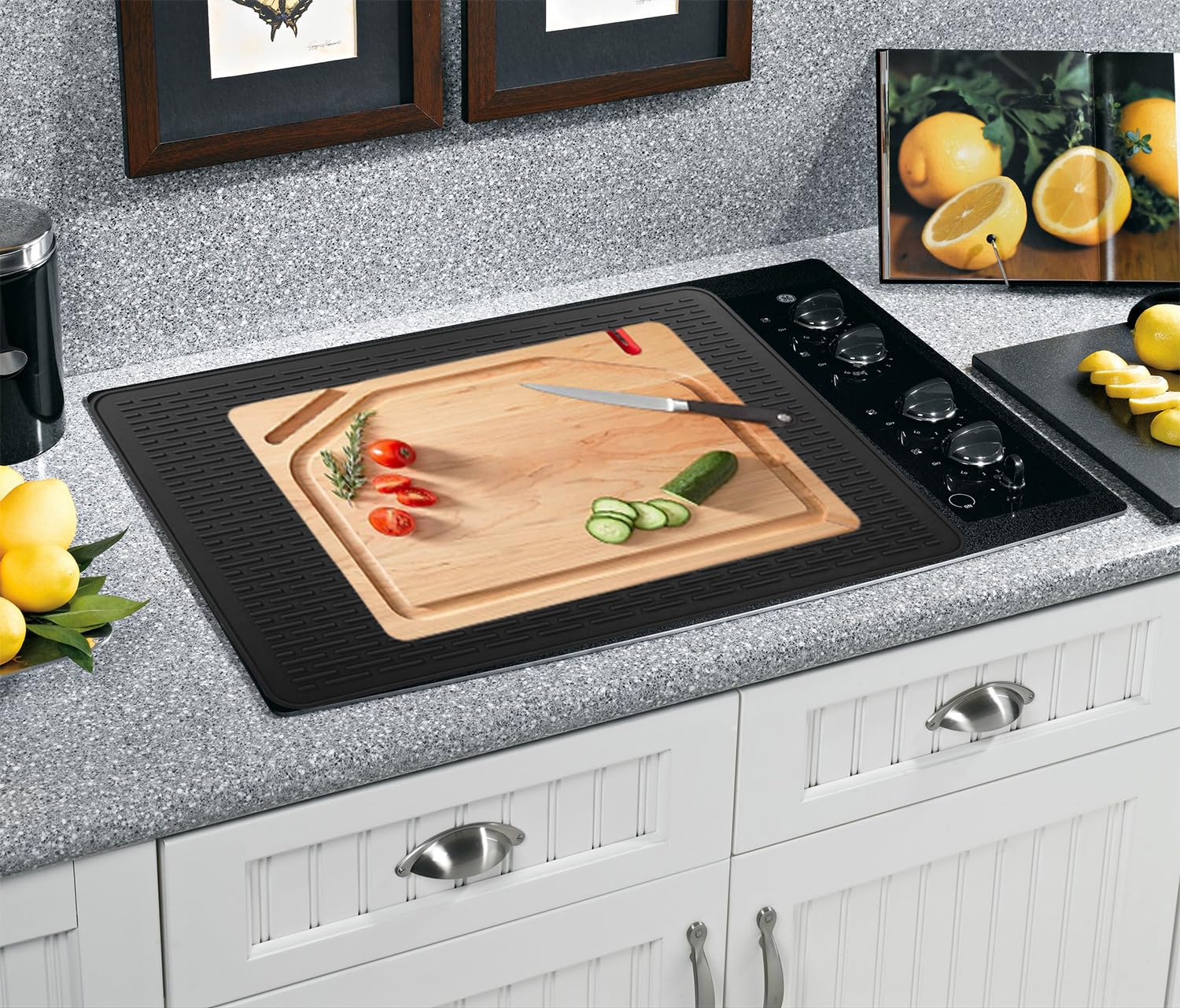 Electric Stove Top Cover 30In Silicone Heat Resistant Glass Ceramic Stovetop Protector Mat, Prevents Scratching, Expands Usable Kitchen Space (Black, 30*21inch)