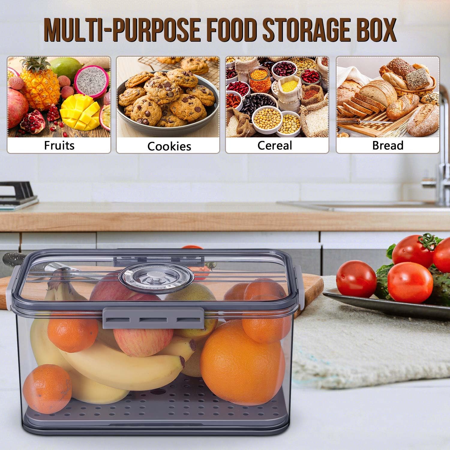 Bread Box Bread Boxes for Kitchen Counter Airtight, Time Recording Bread Storage Container with Lid, Bread Keeper for Homemade Bread, Toast, Bagel, Donut and Cookies