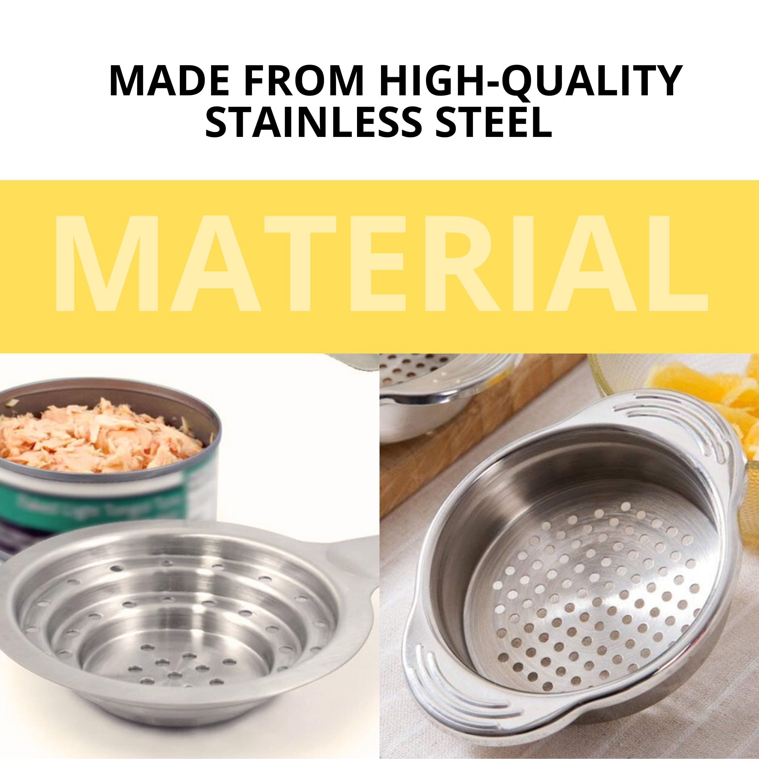 Pack of 2 Universal Can Colanders – Multipurpose Food Grade Stainless Colander with Handle for Large and Small Cans Vegetable Fruit Tuna Fish Can Strainer Small Colander Stainless Steel Colander Set