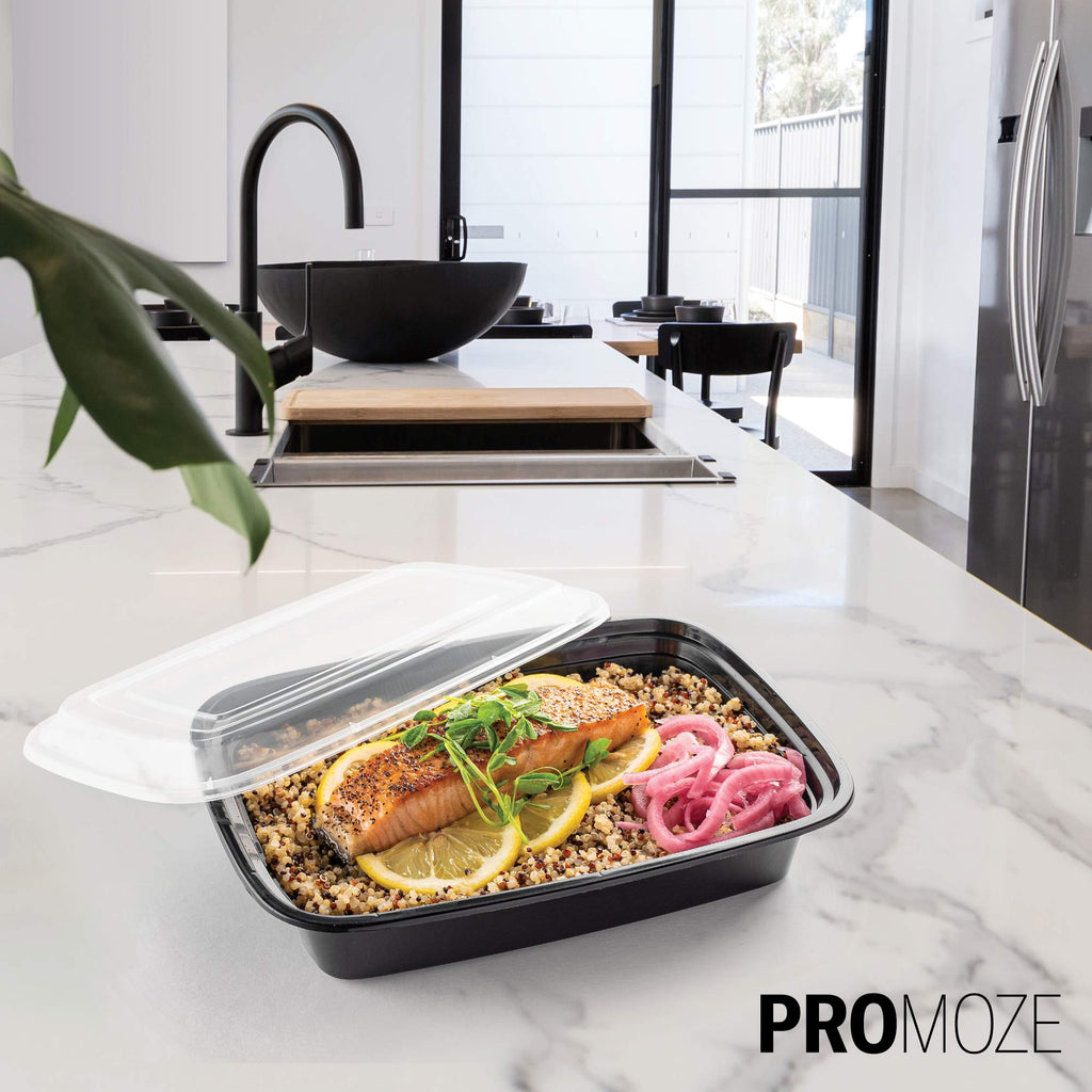 50-Pack Meal Prep Plastic Microwavable Food Containers for Meal Prepping with Lids 28 oz. 1 Compartment Black Rectangular Reusable Storage Lunch Boxes -BPA-Free Food Grade -Freezer & Dishwasher Safe