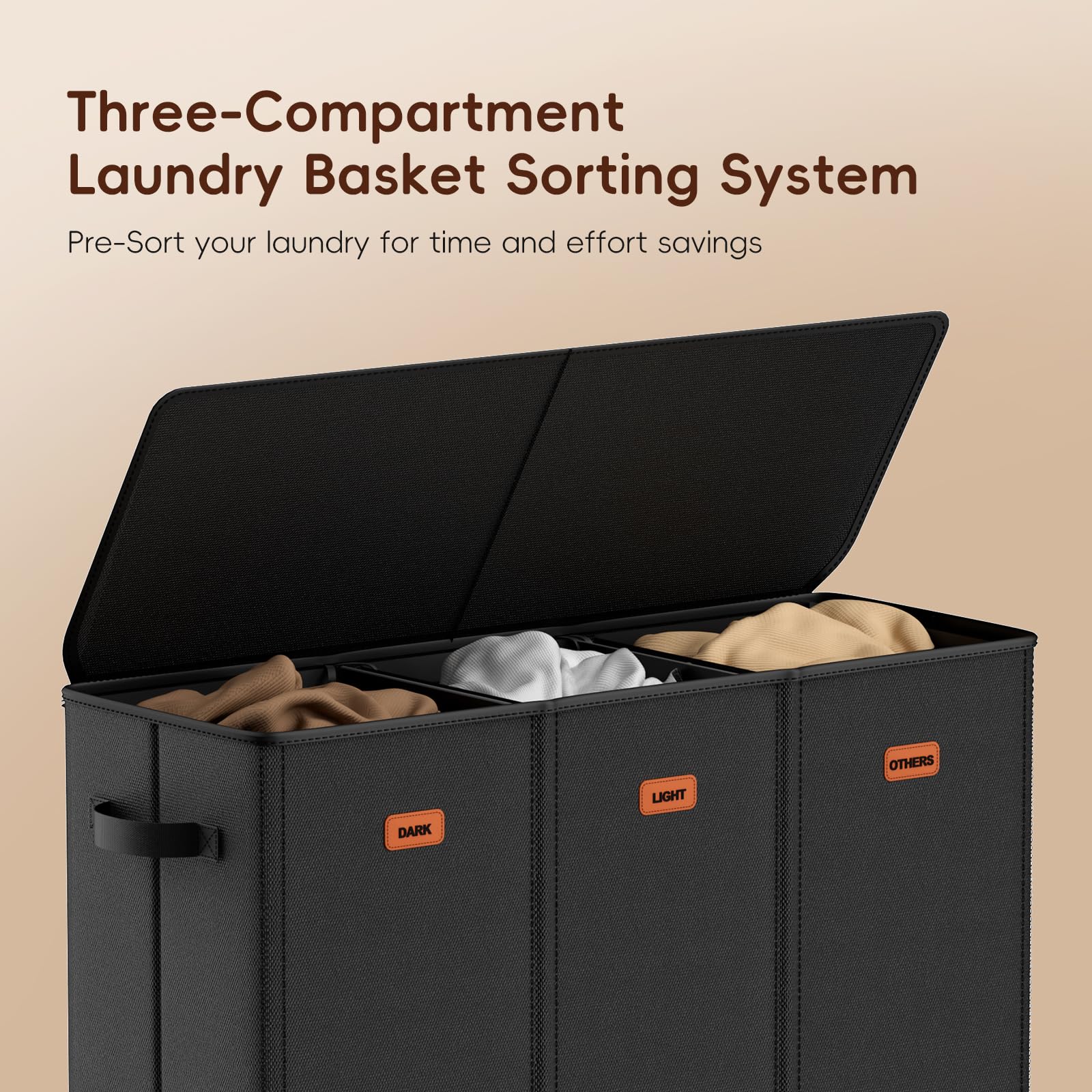 Vexalora 185L Laundry Hamper 3 Section, Laundry Hamper with Lid, Dirty Clothes Hamper with 3 Removable Washing Bags, Extra Large Laundry Basket Organizer for Bedroom, Laundry Room, Dorm - Black