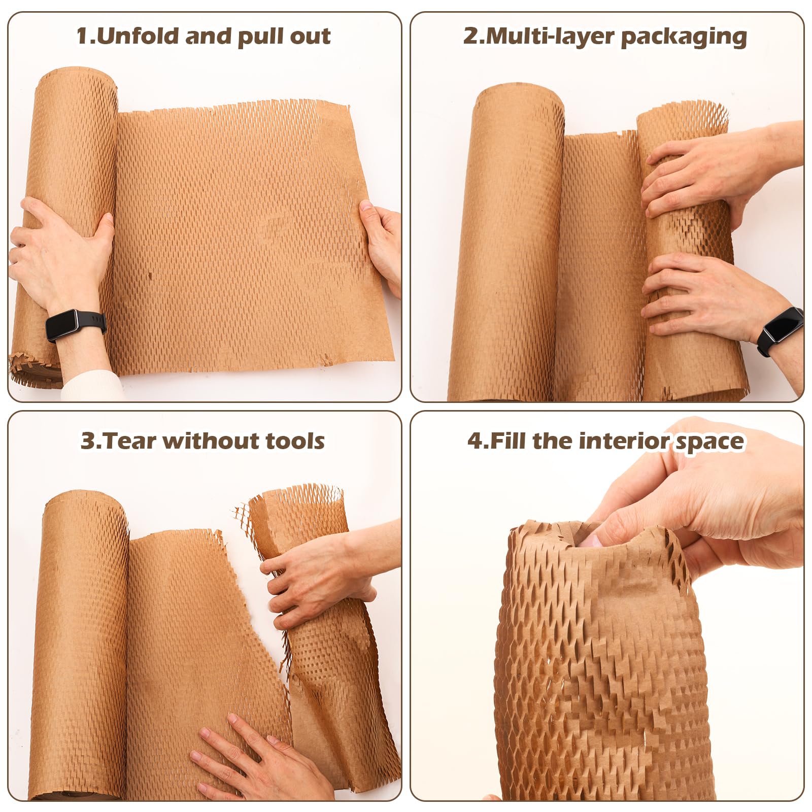 Honeycomb Packing Paper, 15"x230' Recyclable Moving Supplies Bubble Packing Wrap Alternative for Moving Shipping Packaging, Protective Cushioning Wrap Roll with 36 Fragile Sticker Labels