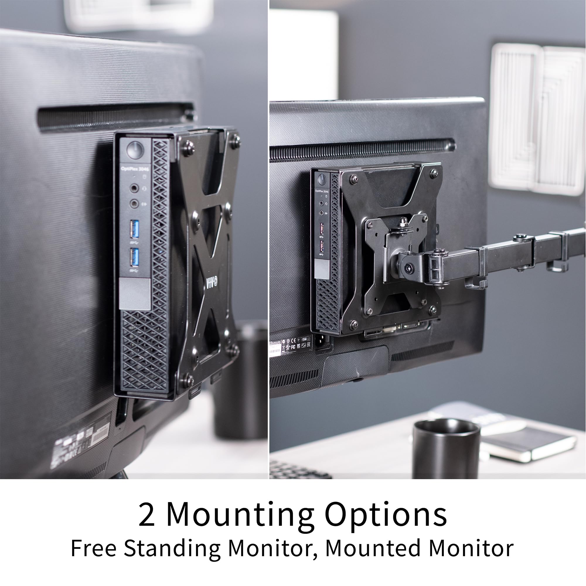 VIVO Behind Monitor Mini PC VESA Mount Designed for Dell OptiPlex Micro CPU, Monitor Arm Computer Holder, Concealed Behind Screen, Desk and Wall Mounting Options, Black, Mount-DLMM2