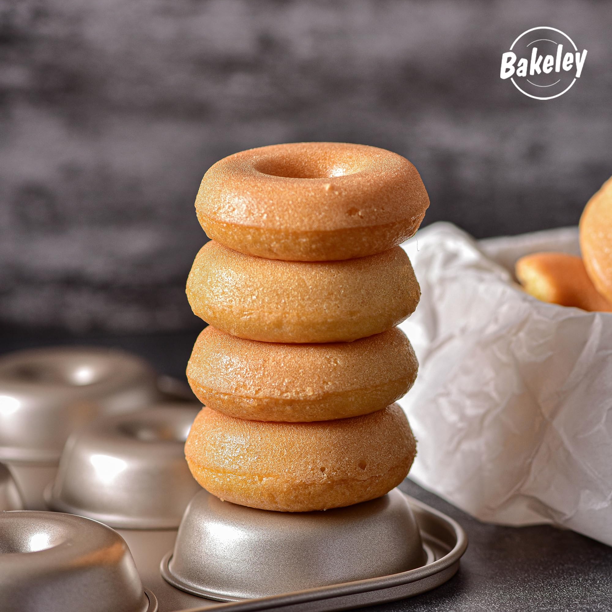 Bakeley Donut Pan Set of 2 Nonstick 6 Cavity Doughnut Pan Carbon Steel Bagels Tray for Baking (Champagne Gold)