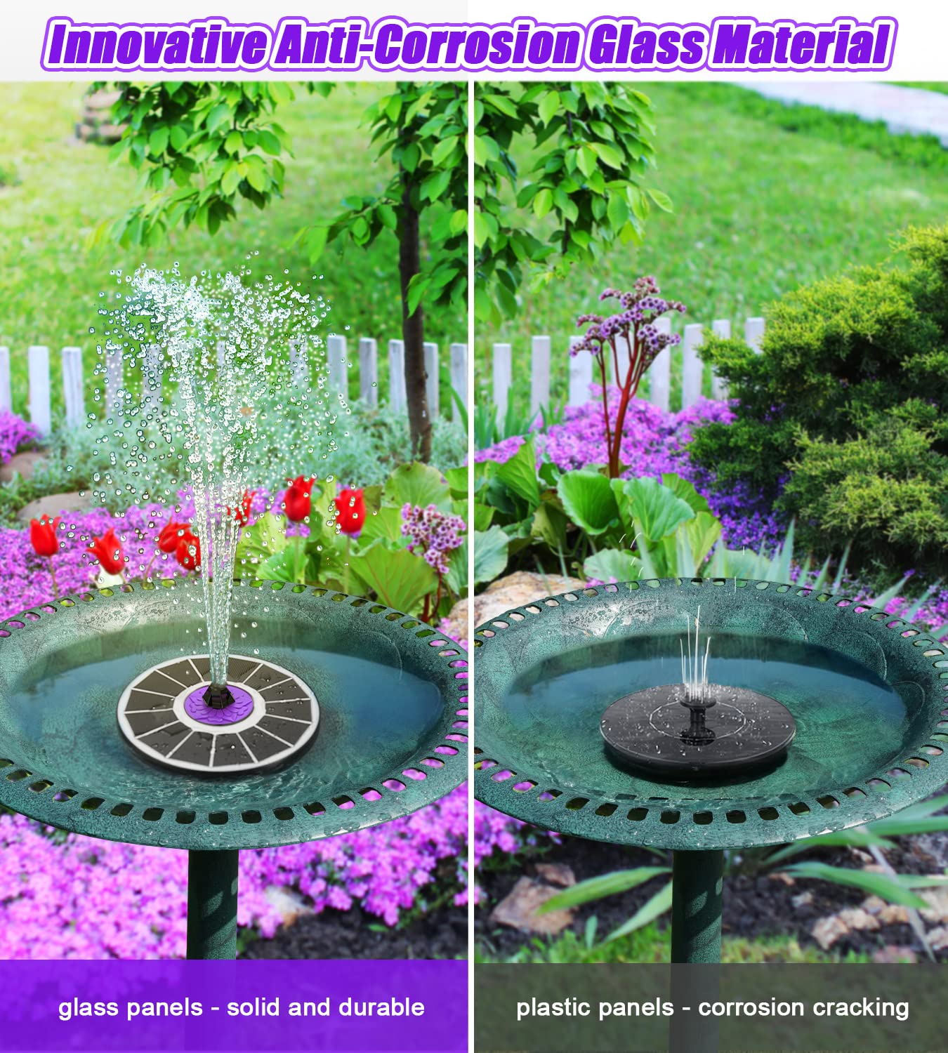 SZMP Solar Fountain 3.5W Bird Bath Fountains with Flower Upgraded Glass Panel, Solar Powered Water Fountain with 7 Nozzle & 4 Fixer, Solar Fountain Pump for Bird Bath, Garden, Pond, Pool (White)