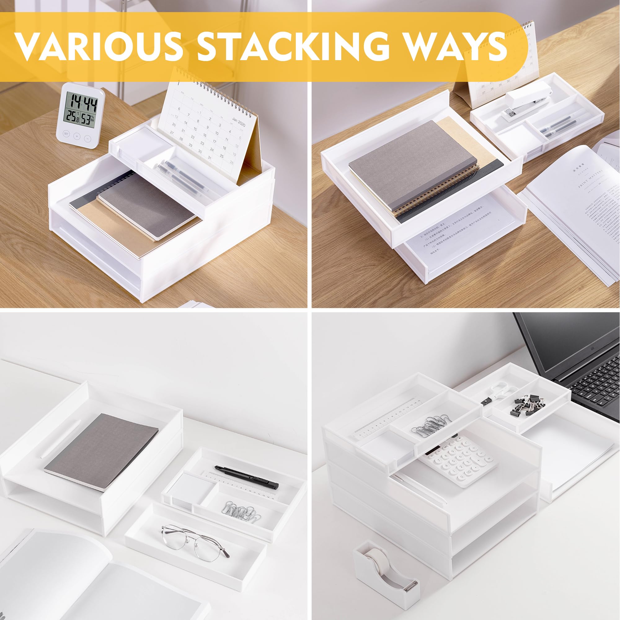 Eufrozy 3 Tier Stackable Letter Tray Paper Organizer, White Desk Paper Tray for Classroom Office Desktop Organizing Cardboard Inbox File Sorter A4 Paper Turn in Tray Document Storage Mail Holder