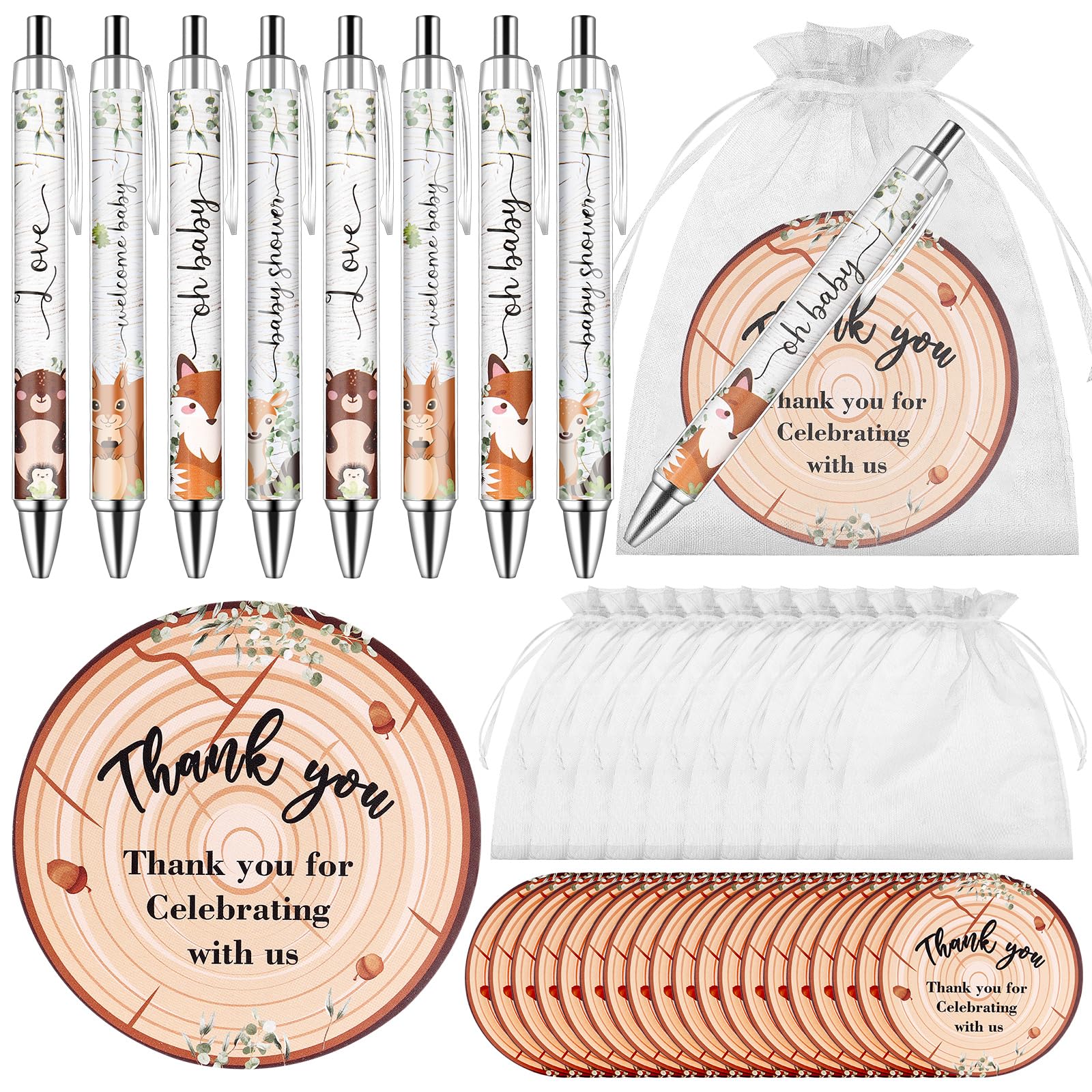 40 Sets Baby Shower Favors Gifts for Guests Include 40 Wild Animal Ballpoint Pens 40 Thank You Greeting Cards 40 Organza Bags Jungle Animal Baby Shower Party Favors Gender Reveal Souvenirs Prizes