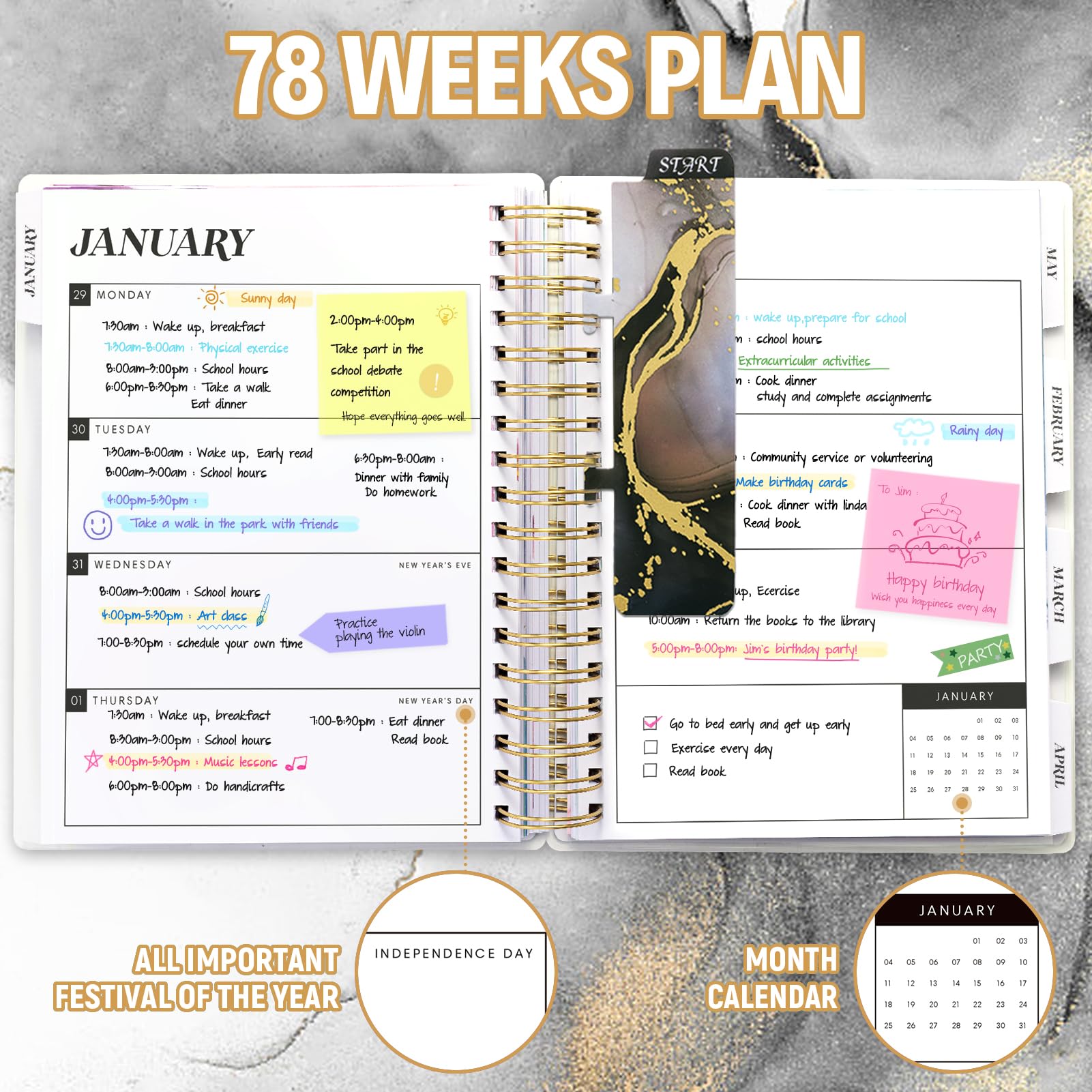 Planner 2026-2027, 18 Months Academic Daily Weekly Monthly Planner Yearly Agenda January 2026 – June 2027, Page Tabs, Separator Page, Inner Pocket, Bookmark, Stickers, Sticky Note Set, 7.9" x 9.8"