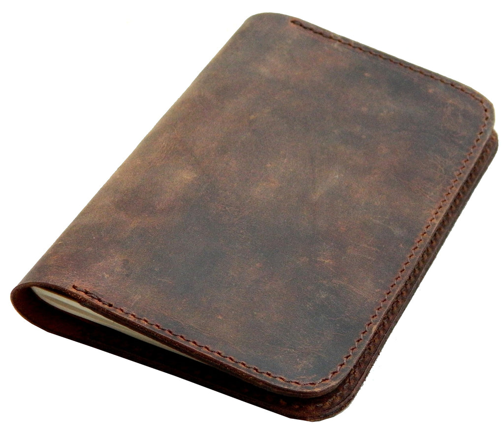 Leather Journal Cover for Field Notes Moleskine pocket Cahier Handmade for 3.5" x 5.5" Notebooks/passport holder (Crunch Brown)