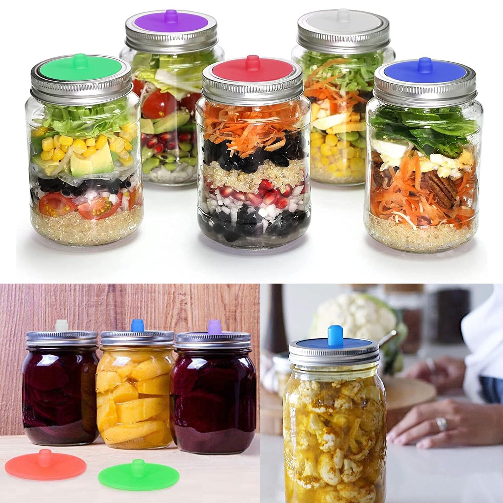 LinamHoz 8pcs Silicone Fermenting Lids, Jars Not Included, Pickle Pipes Silicone Mason Jar Fermentation Lid Mason Jar Cover for Kitchen Sauerkraut Kimchi Cellar