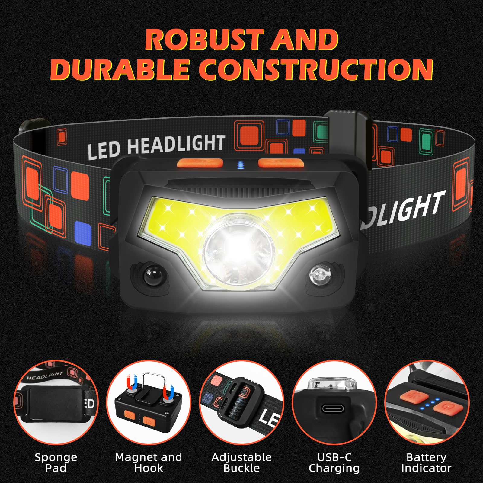 Headlamp Rechargeable,Buthsku 2 Pack 2000 Lumen Super Bright Motion Sensor 14 Modes LED Headlamp, Waterproof Lightweight Flashlight Hard Hat Light for Outdoor Camping Fishing Running