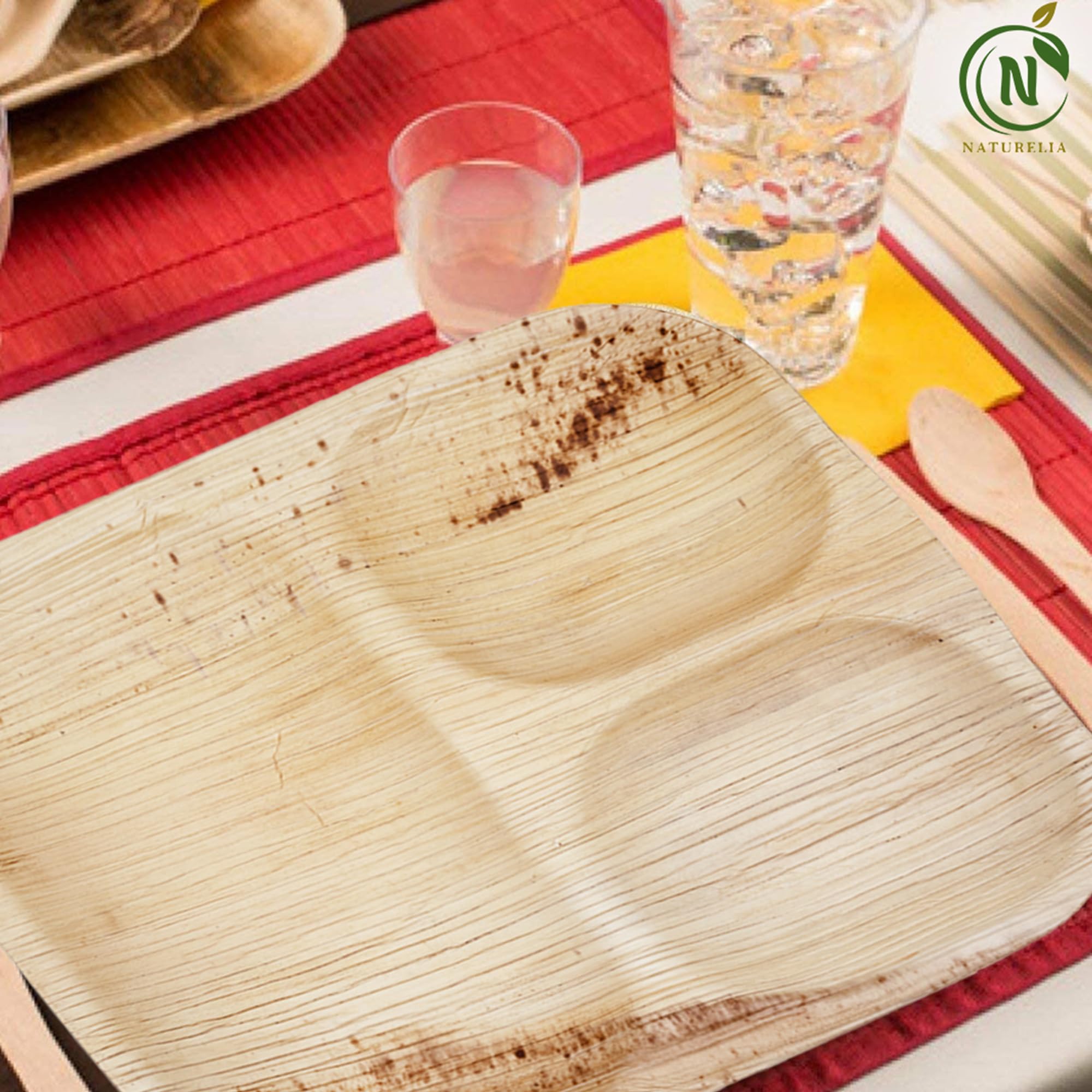 Naturelia Areca Square 9-Inch Plate with 3 Partitions- Eco-Friendly, Biodegradable, Microwave & Oven Safe- Sustainable & Natural Cutlery Ideal for Weddings, Parties, Events