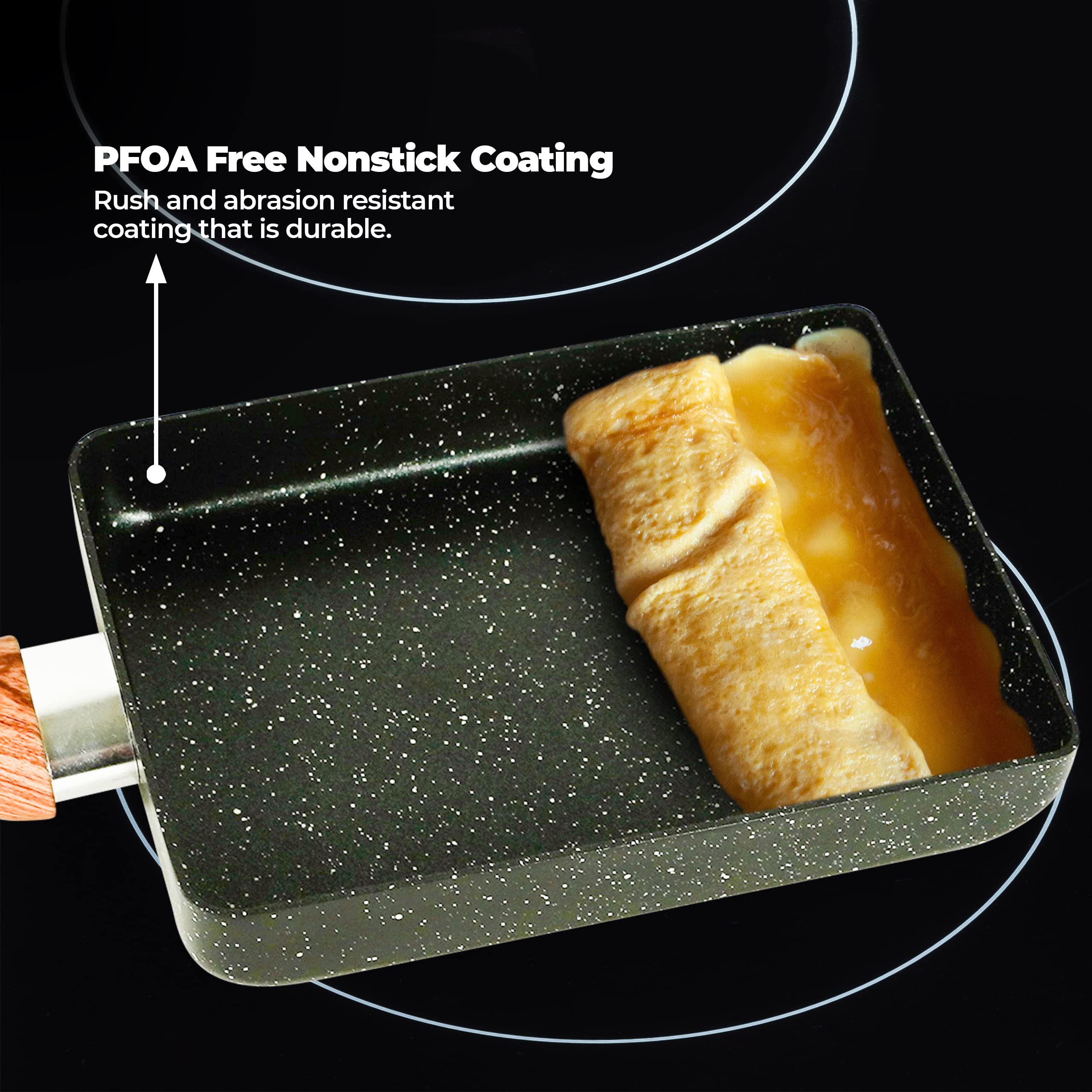 Tamagoyaki Pan, Japanese Cookware, Egg Pan, Rectangle Frying Pan, Kitchen Accessories, Square Pan, Omelette Maker Nonstick, Omelet Pan, Cooking Tools, 7" x 5" Black (Without Lid)