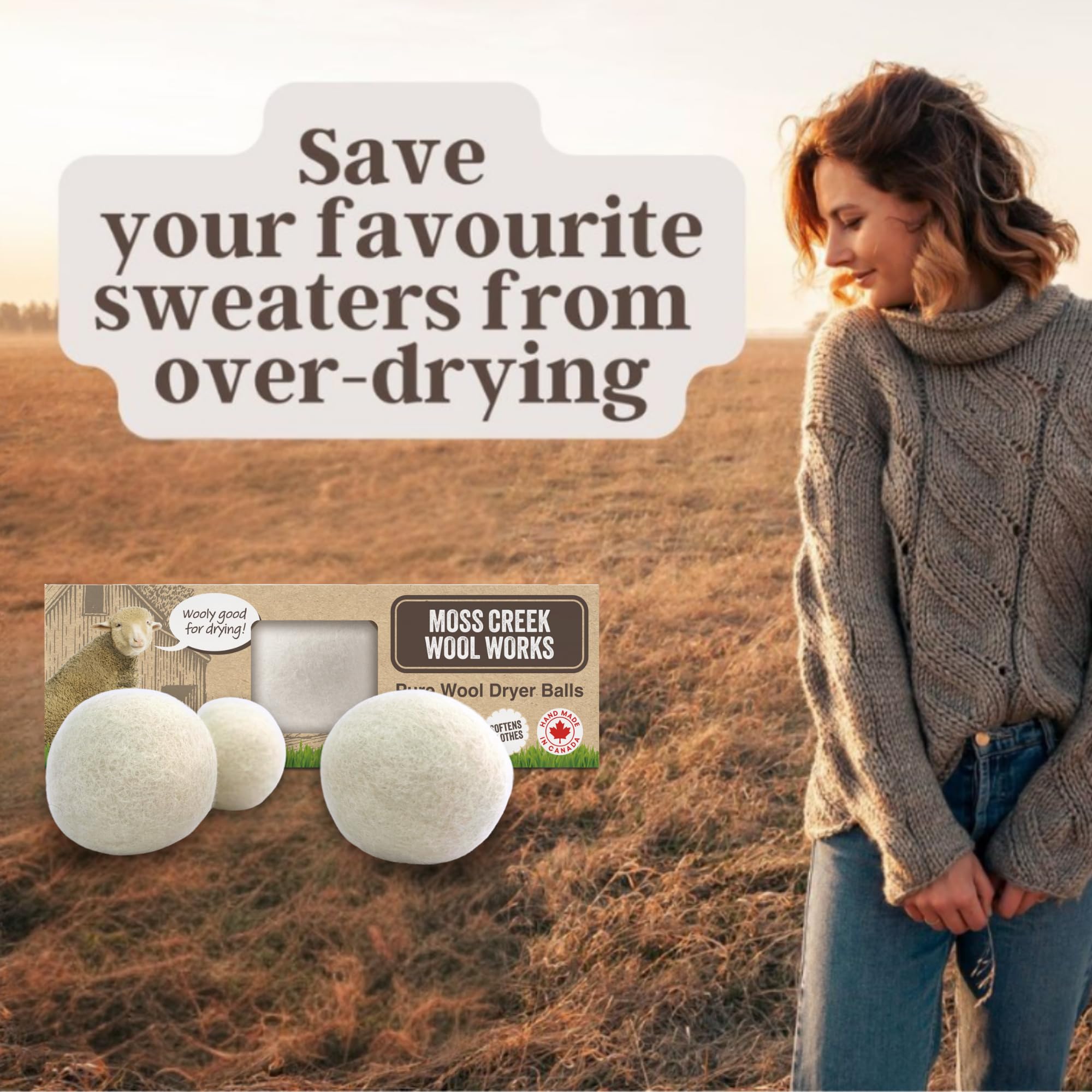 Wool Dryer Balls Made in Canada, Natural Fabric Softener Balls, Dryer Ball for Laundry, Reusable, Anti Static Dryerball, Boule Sécheuse, Canadian Products, XL, White, 3 Count, Pack of 1