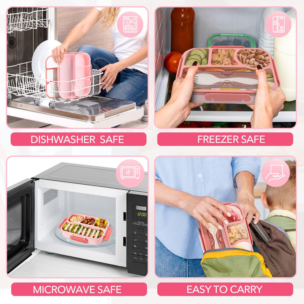 Bento Box Adult Lunch Box with 4-Compartment Leakproof Lunch Containers Microwave and Dishwasher Safe Bento Box with Spoon