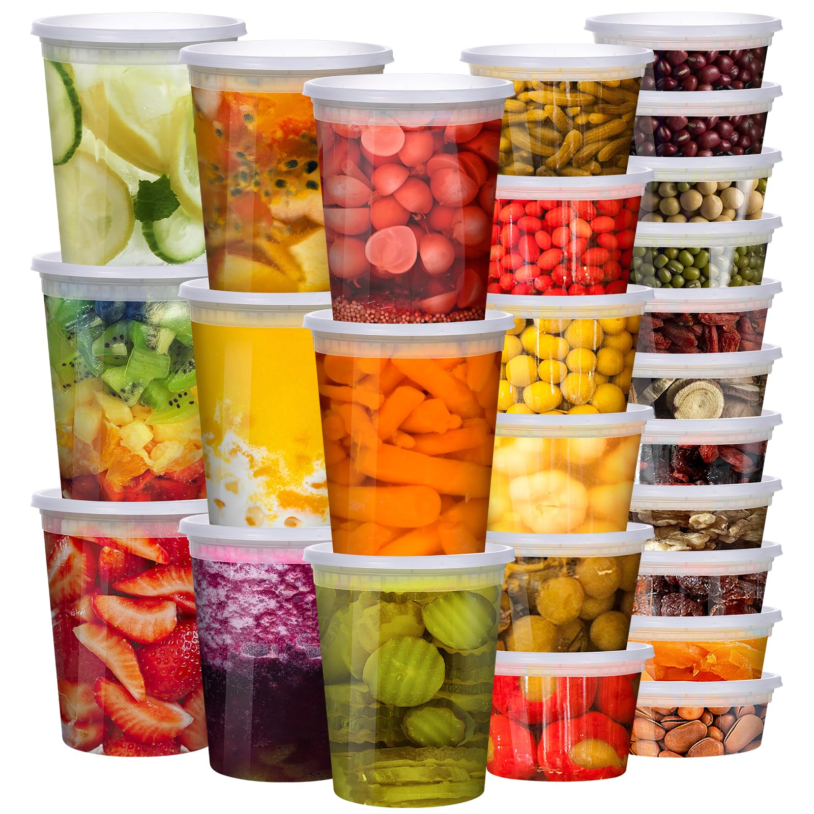 Deli Containers with Lids 48 Sets [8,16, 32 oz 16 Each ] - Food Storage Containers with Lids Freezer Safe, Soup Containers for Restaurant, BPA Free | Portion Control | Leakproof | Microwave