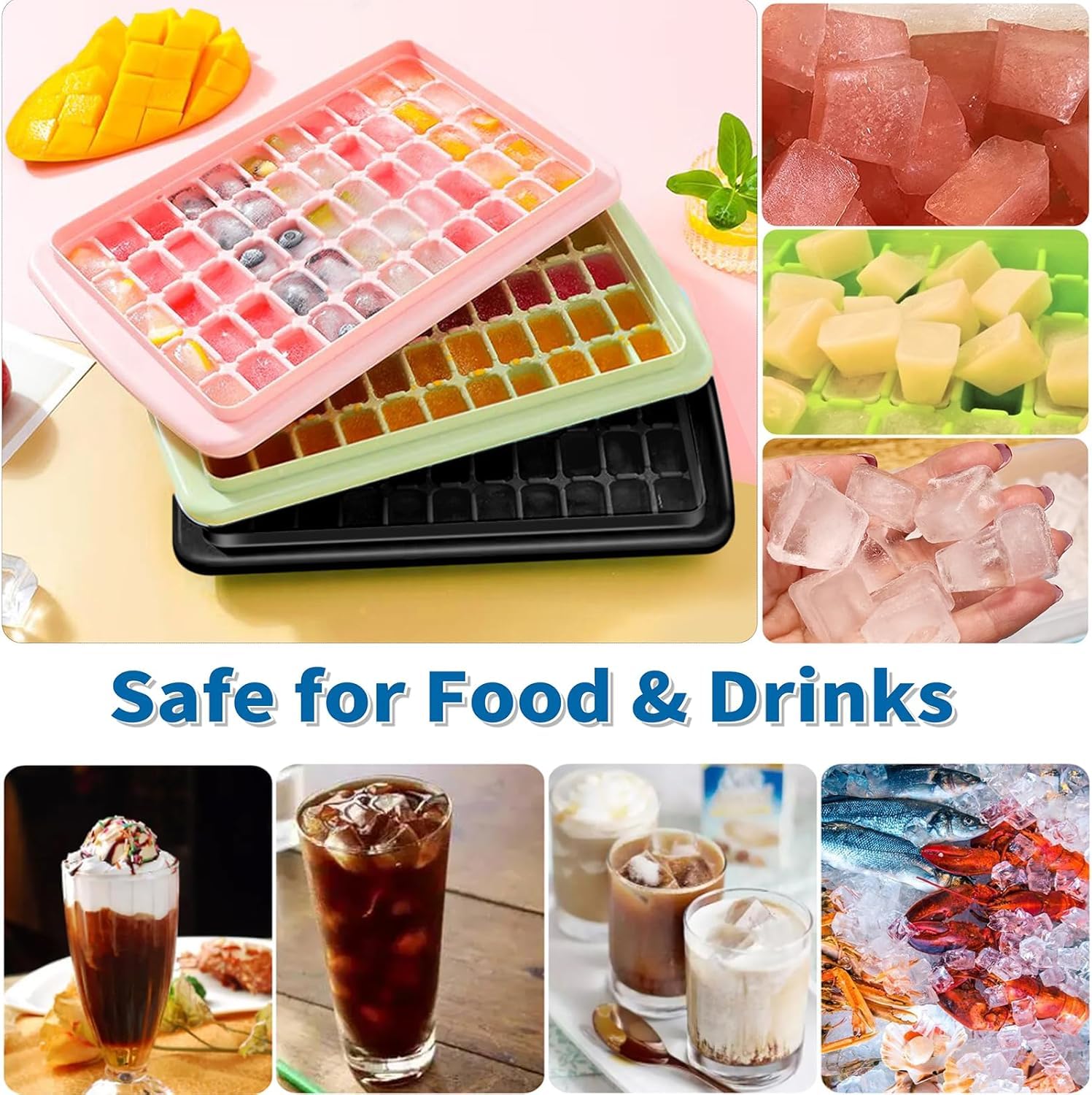 ARTLEO Ice Cube Tray with Lid and Bin for Freezer, Easy Release 55 Nugget Ice Cube Maker Tray & Mold, Ice Tray with Cover, Storage Container, Scoop. Flexable Durable Plastic, BPA Free