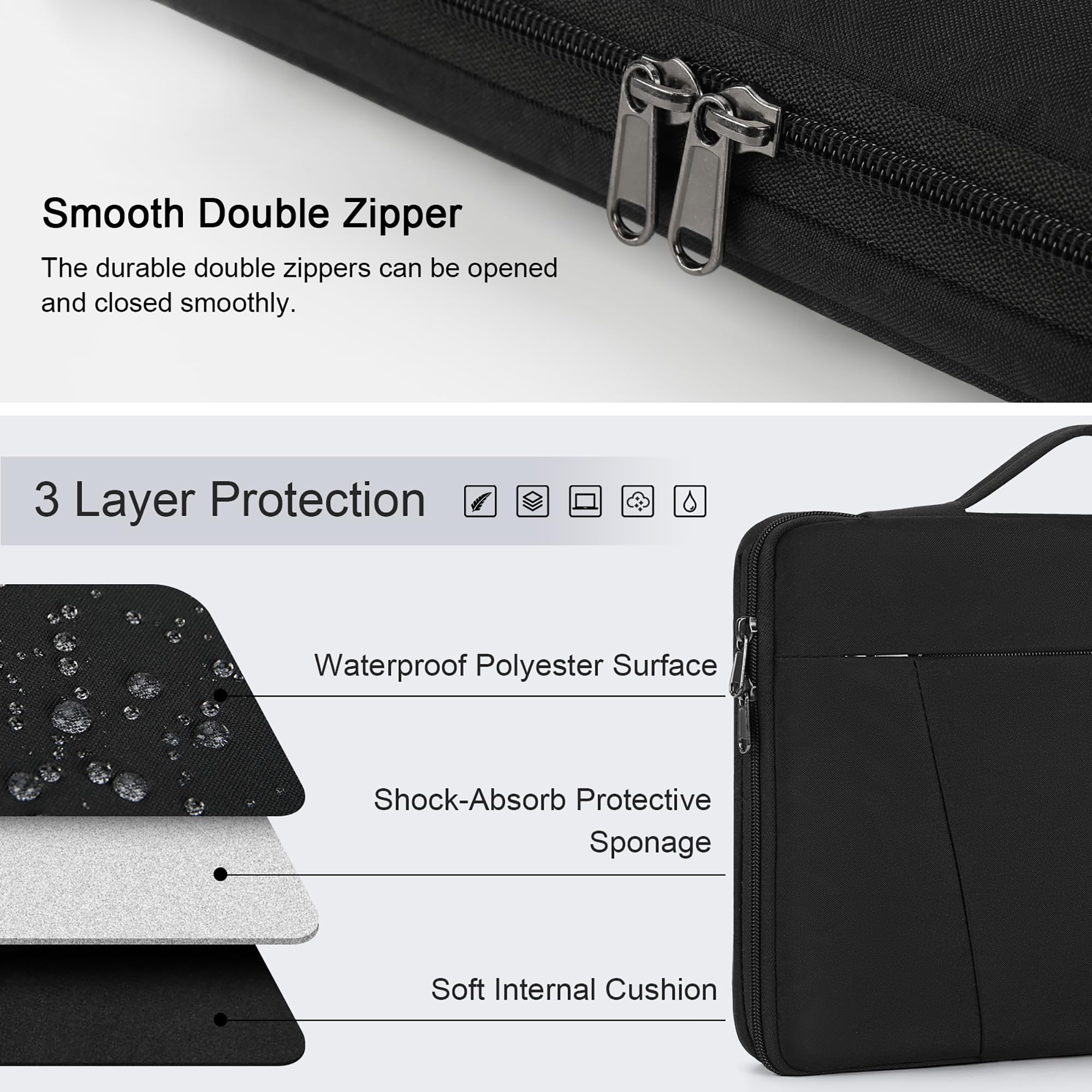 Laptop Sleeve 14 Inch Laptop Case with Portable Handle 360° Protective Laptop Sleeve Case Waterproof Neoprene Bag Business Computer case for Men Women Compatible with 13-14 Inch MacBook Air/ Pro/ ASUS/ DELL/ Lenovo/ HP/ ACER Notebook, Black
