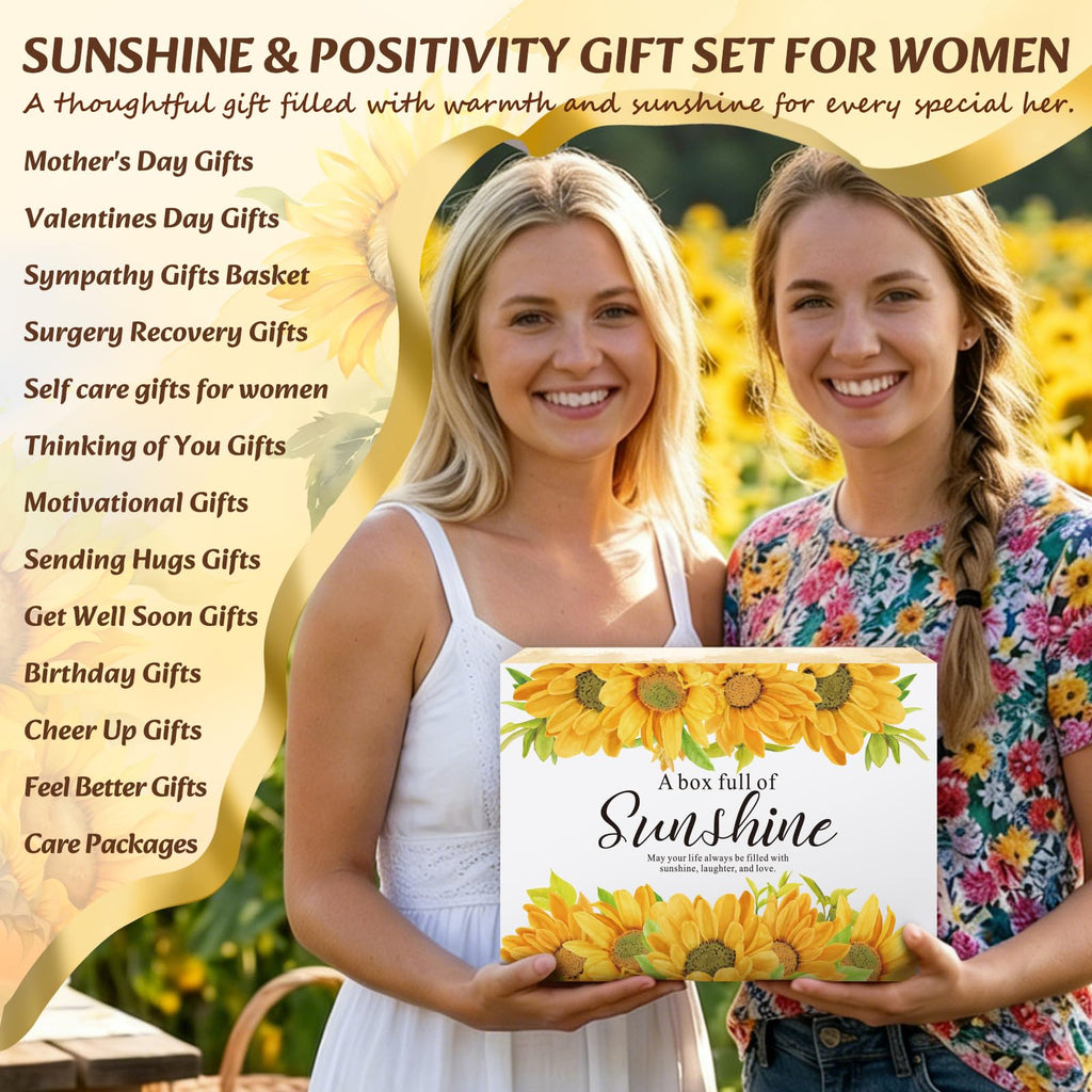 ElatedMore Sunflower Gift Basket for Women,14-Piece Self Care Gift Set, Mothers Day Gift Basket for Mom, Birthday Get Well Thank You Sunshine Care Package for Women Sister Wife Friend（Yellow）