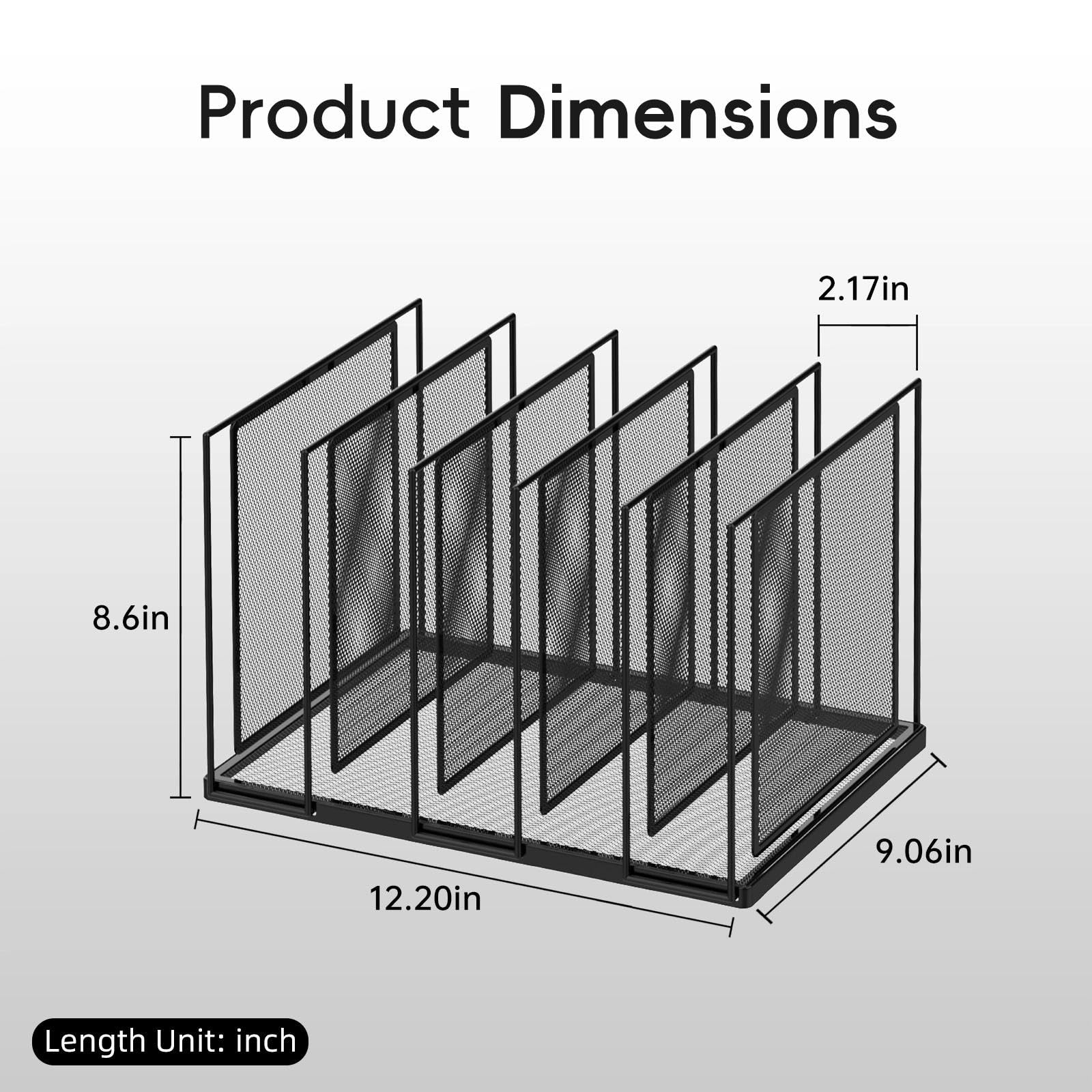 JMHUD Inclined Desktop File Sorter, 5-Section Vertical File Folder, Mail Sorter Organizer for file holders, Metal File Organizer, Desktop File Folder Organizer for Office Classroom, Black