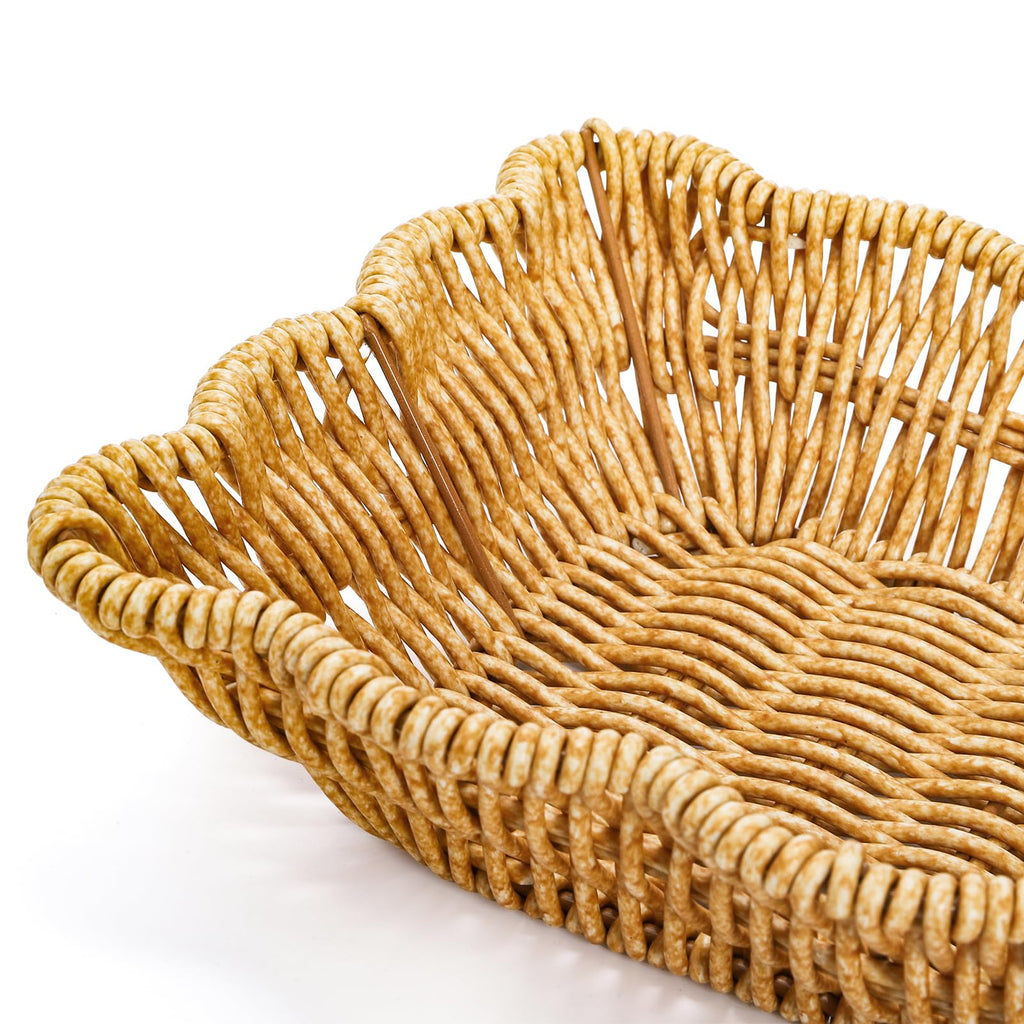Jucoan 3 Pack Poly Wicker Bread Baskets, Imitation Rattan Fruit Baskets, Rectangular Tabletop Woven Serving Baskets Trays for Fruits Vegetables and Snacks