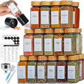 AOOEVAL 24 Pcs Spice Jars with Bamboo Lids and Spice Grinder,4 oz Glass Spice Organizer with 336 Spice Labels, Spice Funnel,Chalk and Brushes,Containers Bottles Great for Spice & Herb
