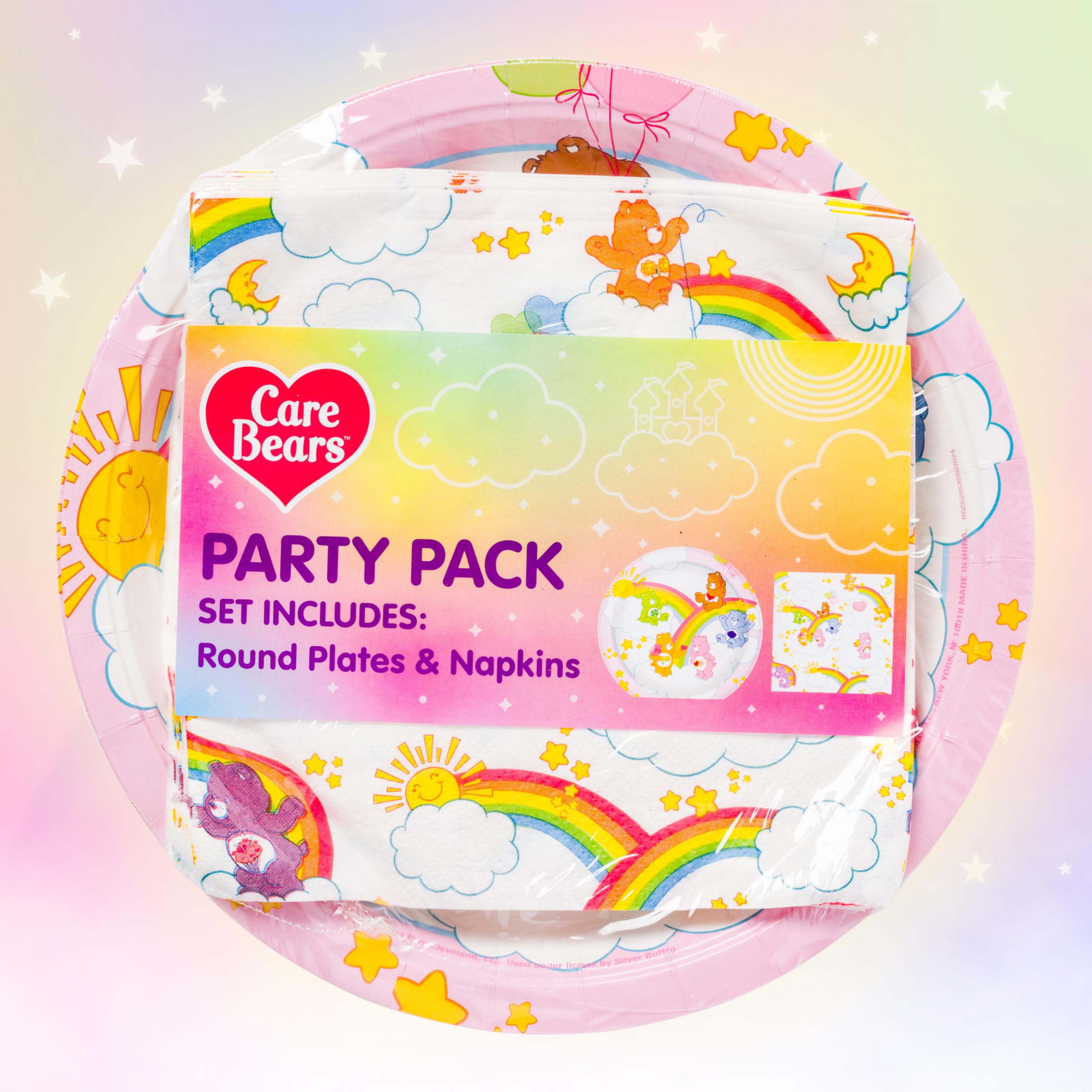 Silver Buffalo Care Bears We Love Rainbows Group Clouds 32ct Paper Napkin and Plate Party Pack
