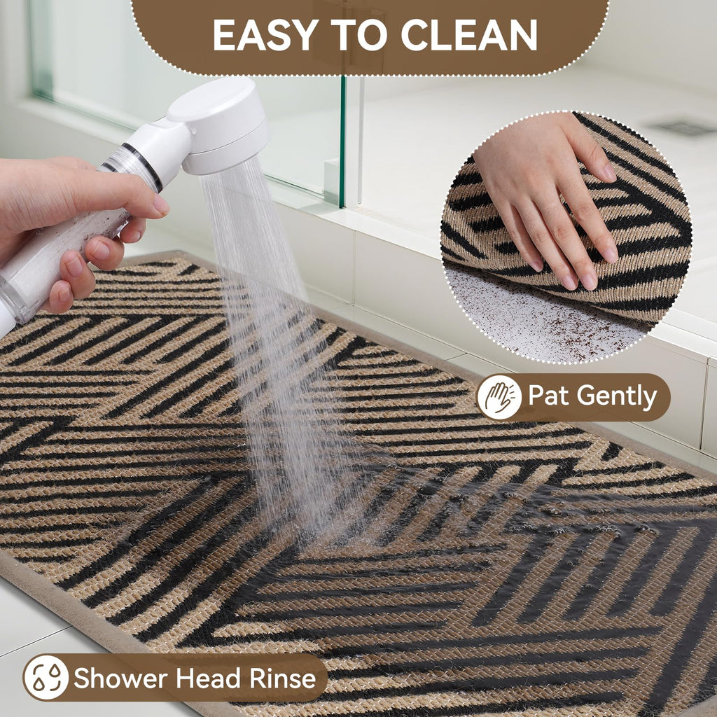 YDKGL Door Mat Indoor Outside Entrance 17"x30", Low-Profile Non Slip Outdoor Inside Doormat Entryway Mat, Dirt Resistant Absorbent Front Porch Welcome Entry Mats, Washable Easy Clean, Brown
