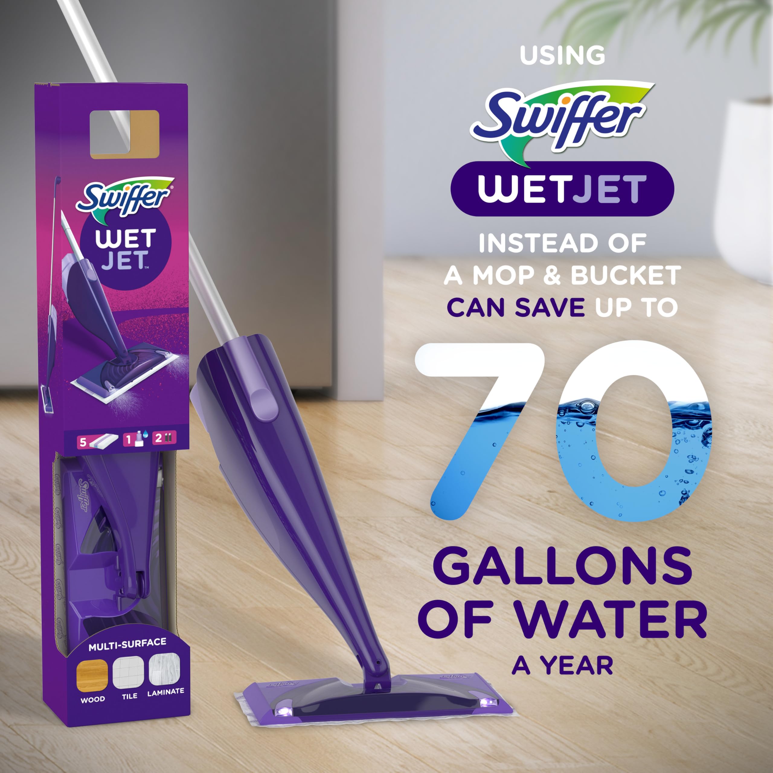 Swiffer WetJet Spray Mop Kit : Includes 1 Floor Mop, 1 Bottle of Floor Cleaner Solution, 10 WetJet Refill Pads, 2 Batteries
