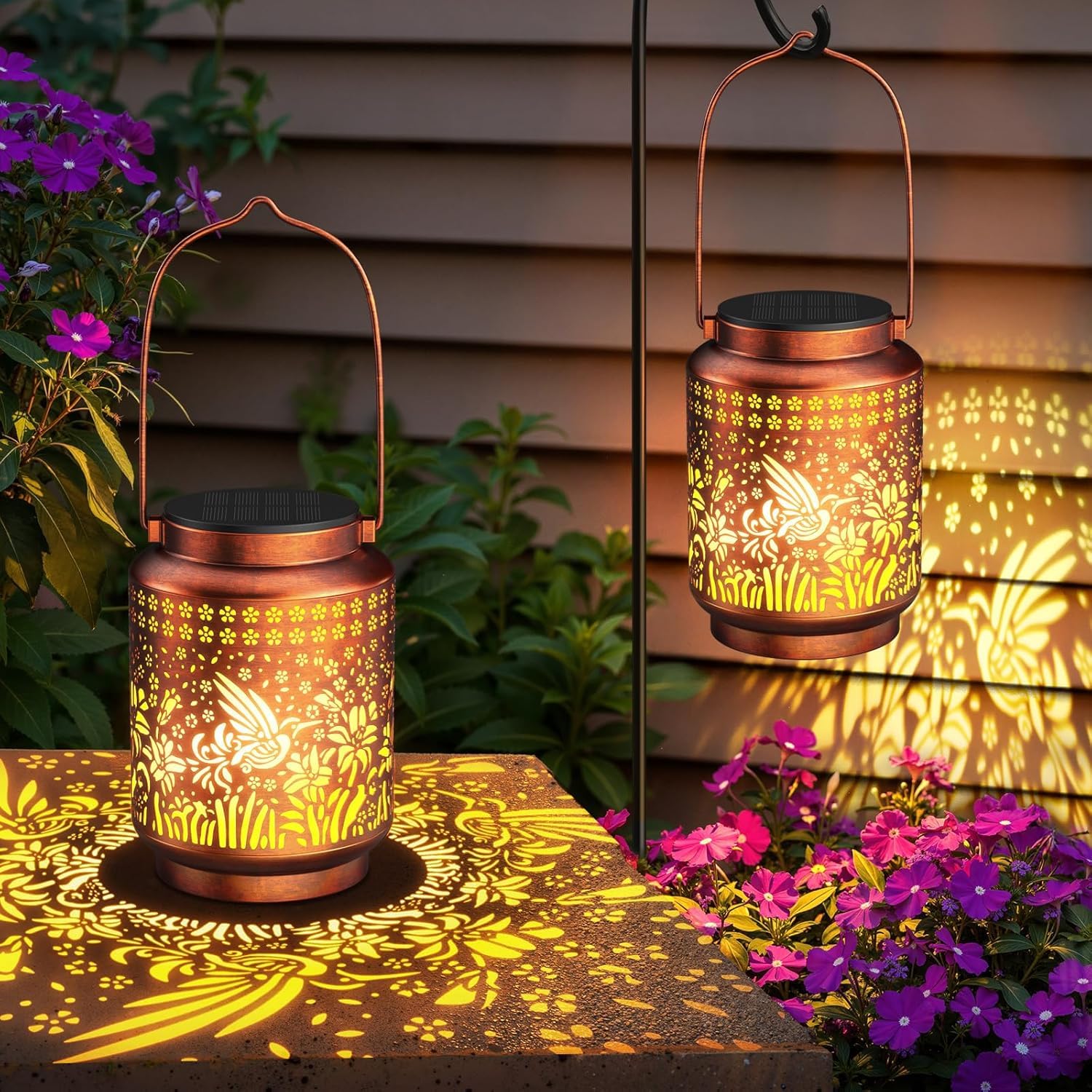 KOOPER Solar Lanterns Outdoor Waterproof Birthday Gifts for Women Mon Grandma, Brighter Hummingbird Hanging Solar Lantern Lights Outdoor, 2 Modes Metal Outdoor Decoration for Yard, Patio(1 Pack)