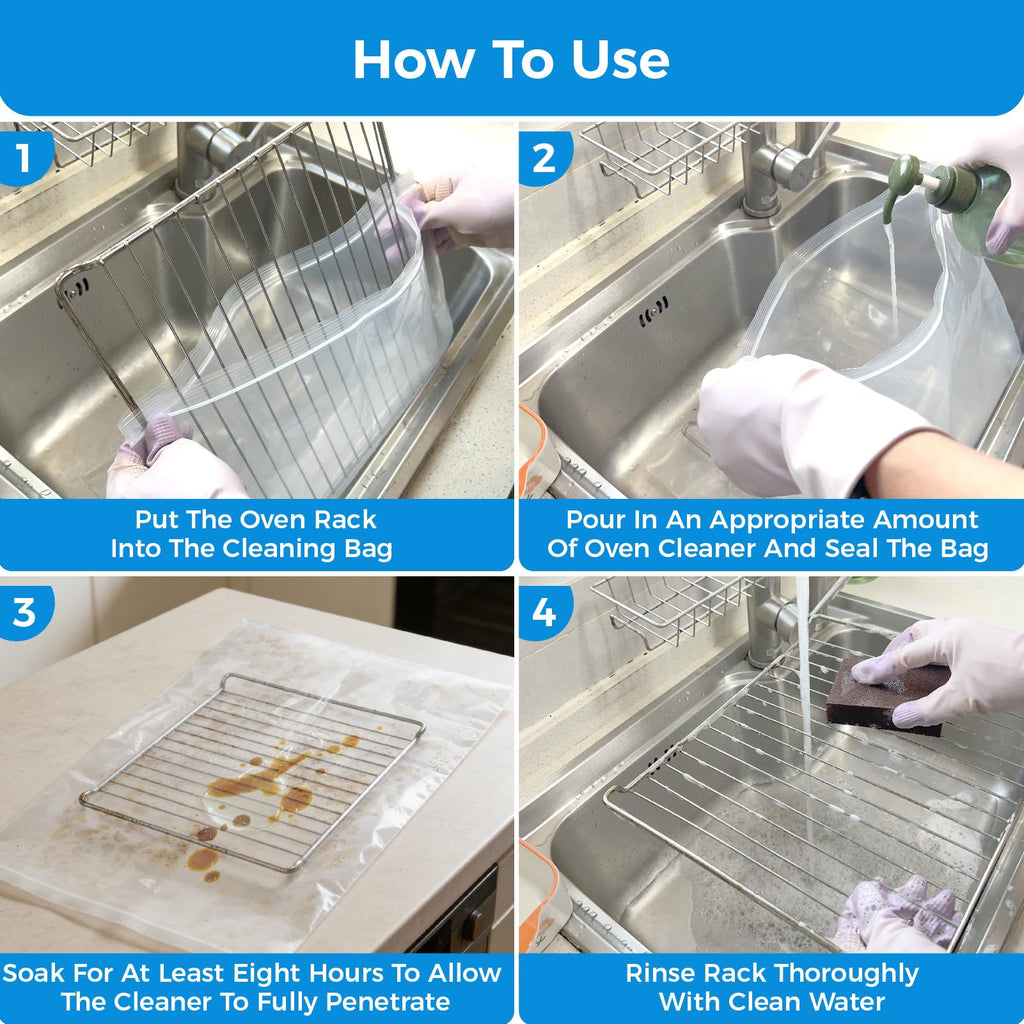 KYRGEU Large Oven Grill Cleaning Bags, Heavy Duty Oven Rack Cleaner Bags - No Messy Hands Reusable Soak-off Cleaning Kit for Grate & Grill Rack,No Cleaner Included (4 Packs 19.6''X27.5'')