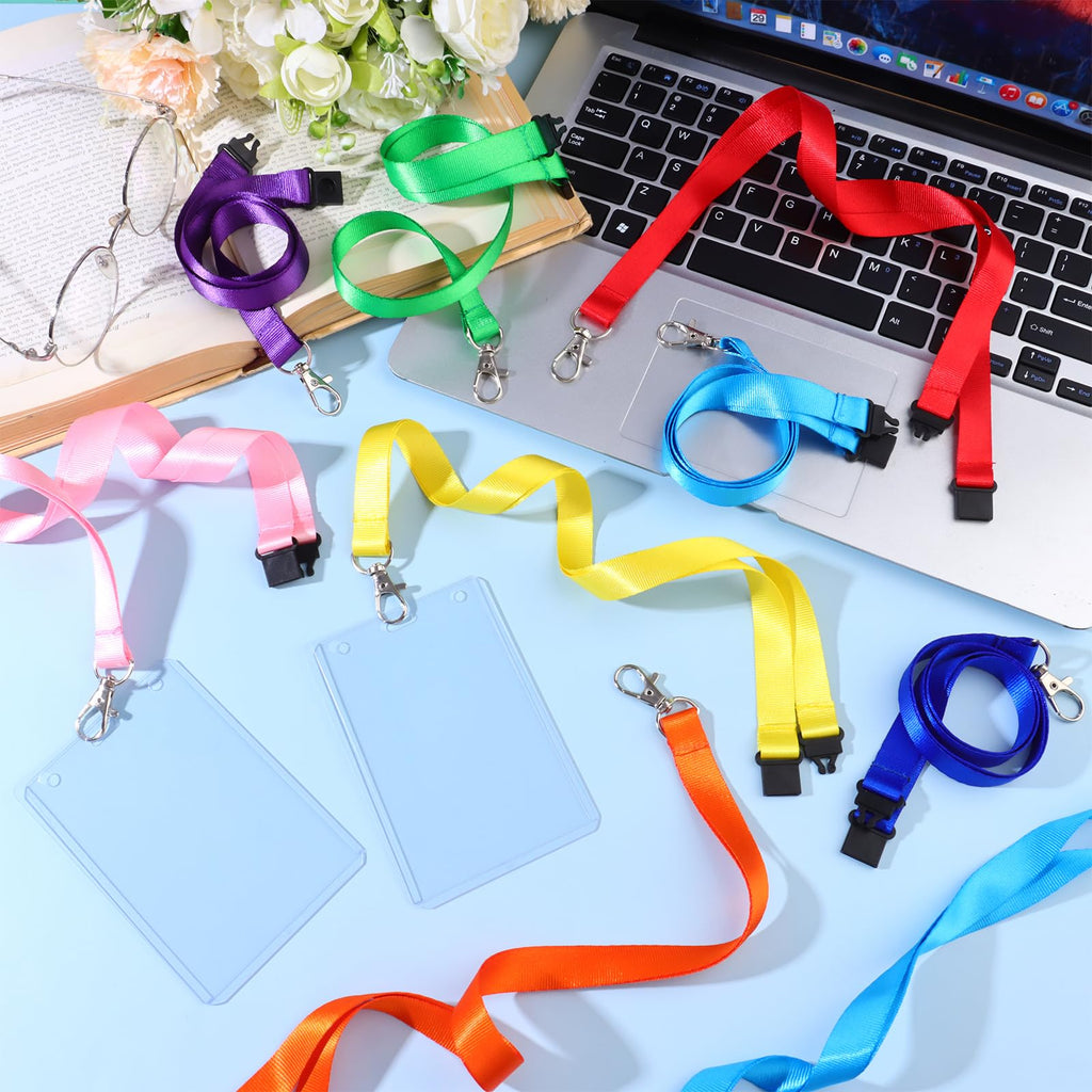 24 Pack Colorful Lanyards with 24 ID Card Name Badge Holders Breakaway Lanyard for Card Holders Quick Release Lanyards with Safety Breakaway Clip and Oval Clasp for ID Card Events Office Schools