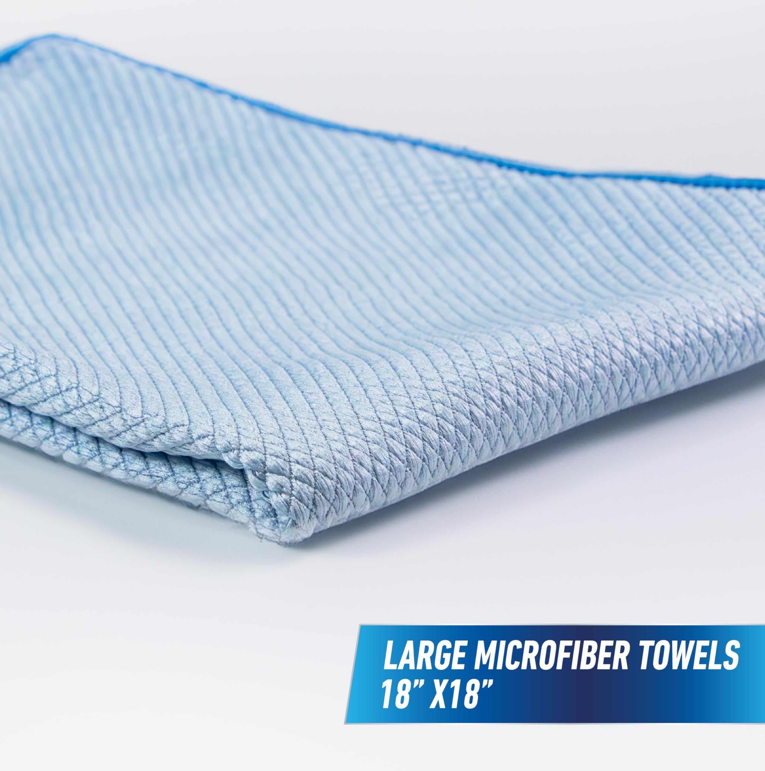 Unger Large Professional-Grade Streak-Free Microfiber Towels, 3 Pack - 18” x 18” Multi-Purpose Wet & Dry Cleaning Cloths for Kitchen, Bath, Auto, Appliances, Car Cleaning Supplies