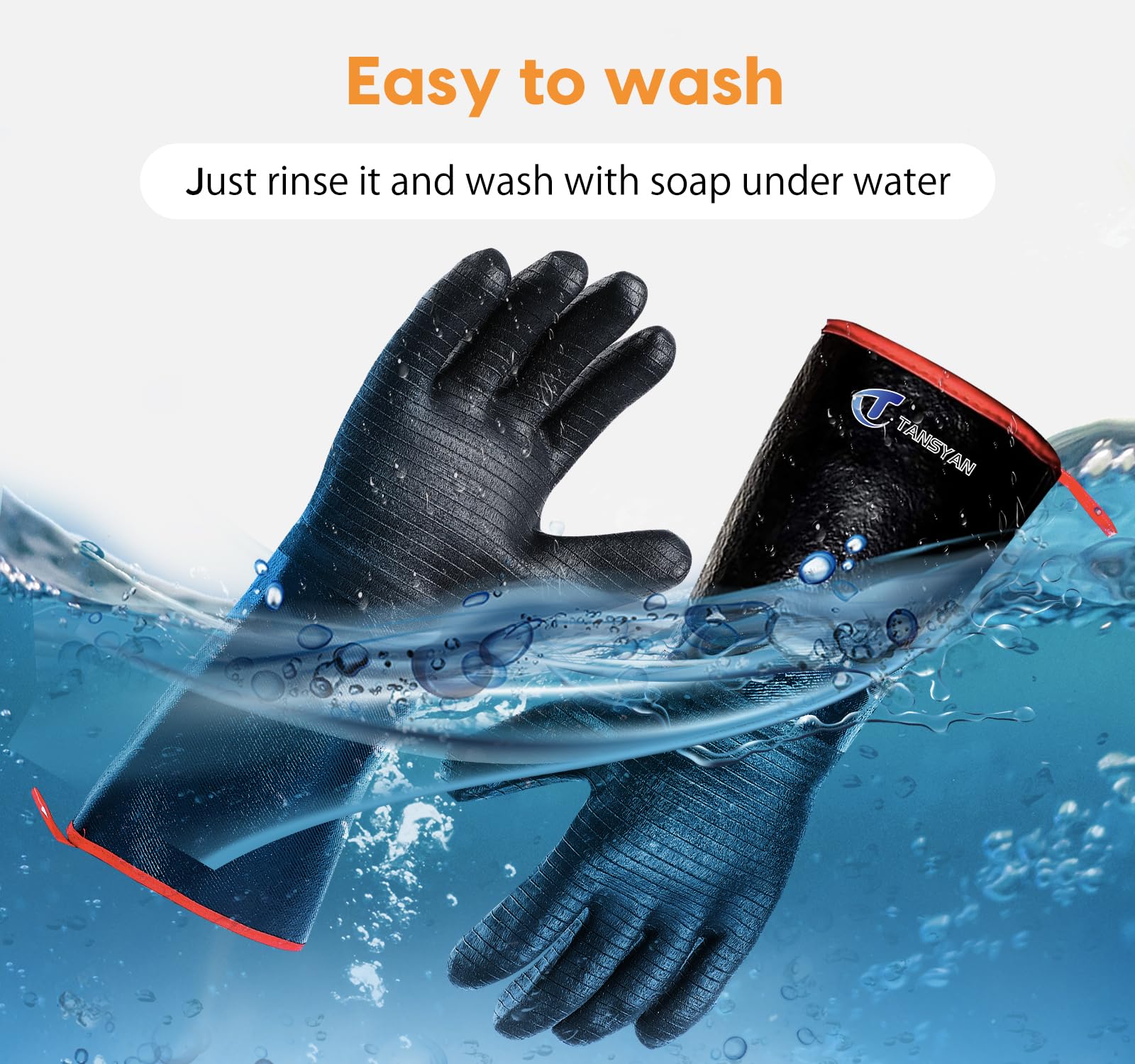 TANSYAN BBQ Gloves, 932°F Extreme Heat Resistant Gloves for Grill BBQ, Waterproof Long Sleeve Pit Grill Gloves for Fryer, Baking, Oven,Smoker,Fireproof, Oil Resistant Neoprene Coating（14-Inch ）