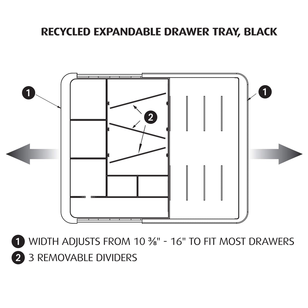 Officemate OIC Recycled Expandable Drawer Tray, 10 3/8-16 Inches, Black (26372)