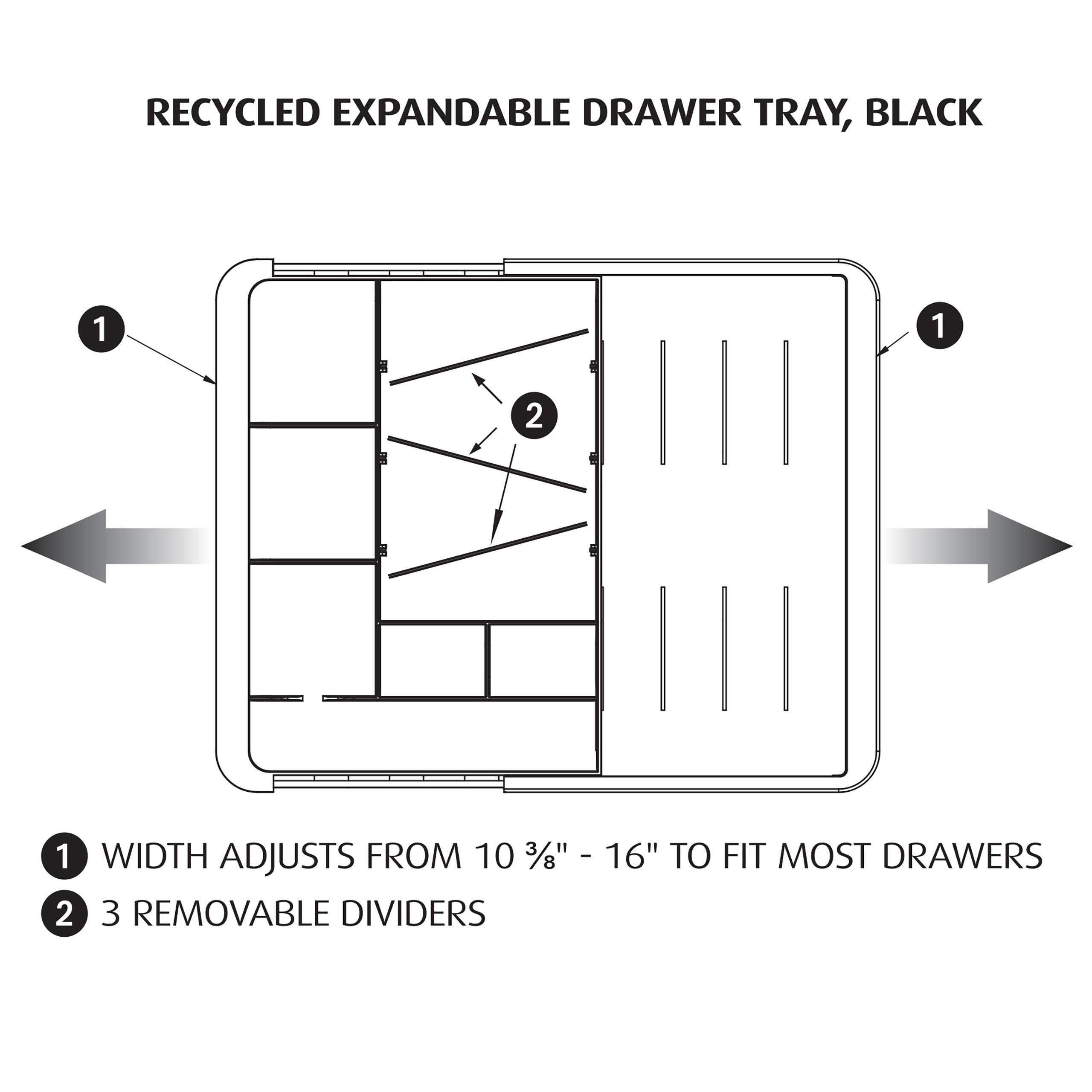 Officemate OIC Recycled Expandable Drawer Tray, 10 3/8-16 Inches, Black (26372)