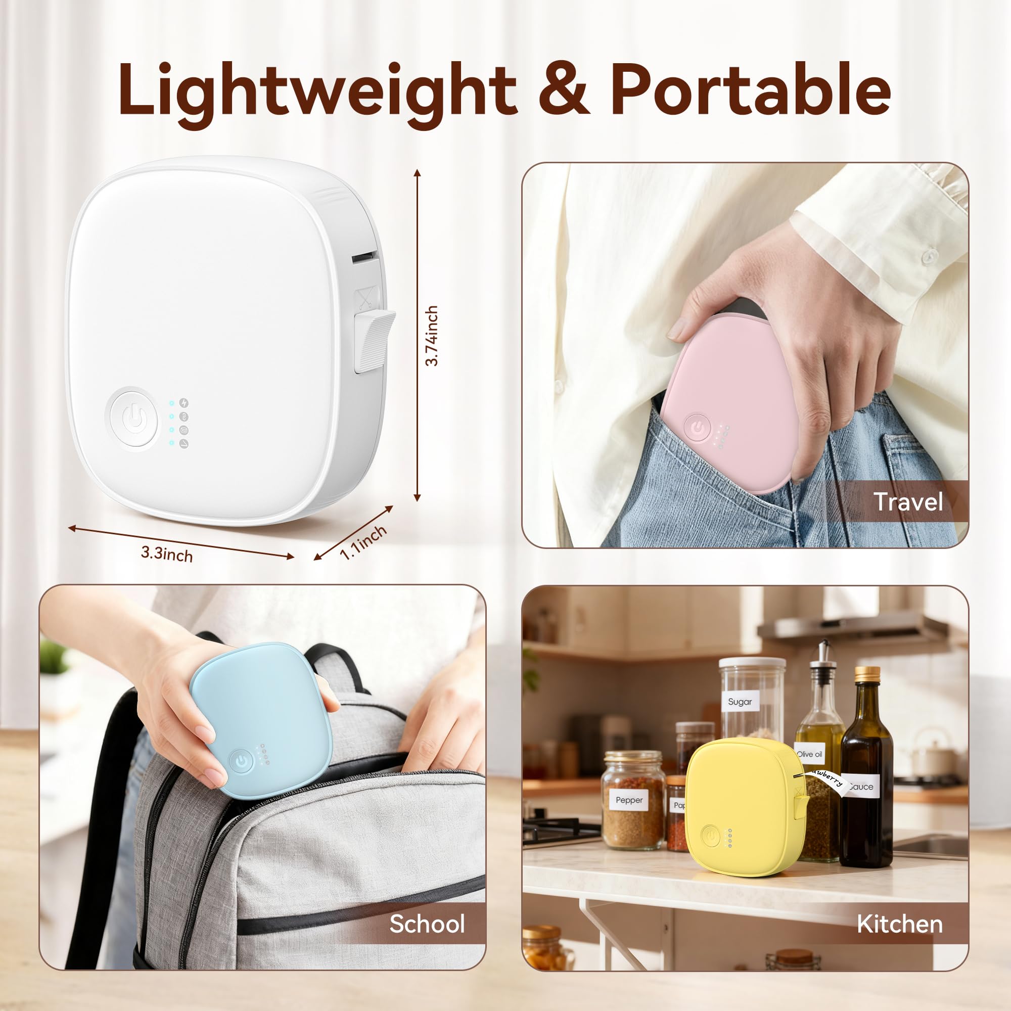 XenGro Mini Label Maker Machine with Tape, Portable Bluetooth Mini Label Printer, Wireless Thermal Label Maker, Waterproof & Rechargeable, Built-in Cutter, for Home, Office, Kitchen, School