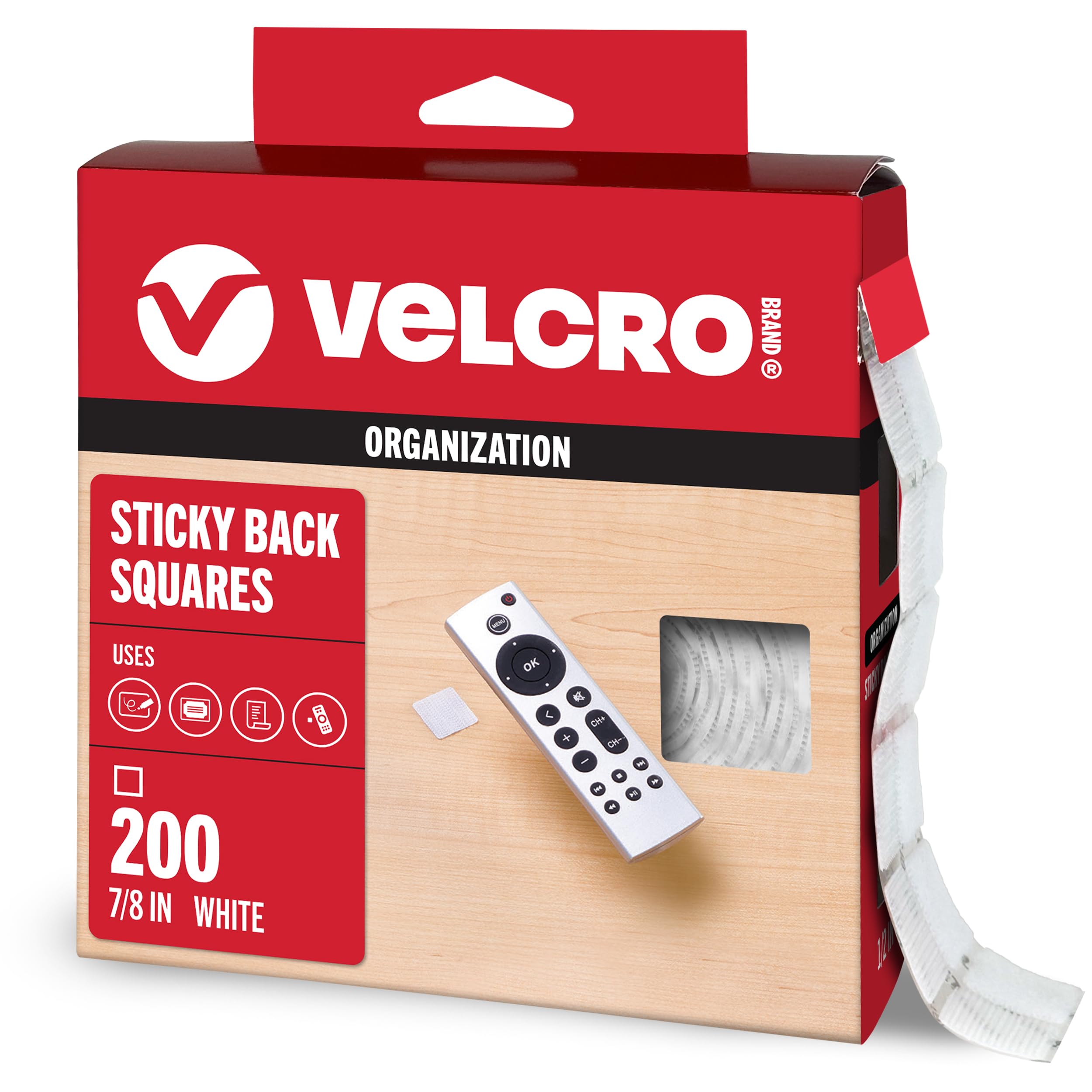 VELCRO Brand Mounting Squares | 200pk, 7/8" White | Adhesive Sticky Back Hook and Loop for Teacher Supplies, Office Organization (30705)