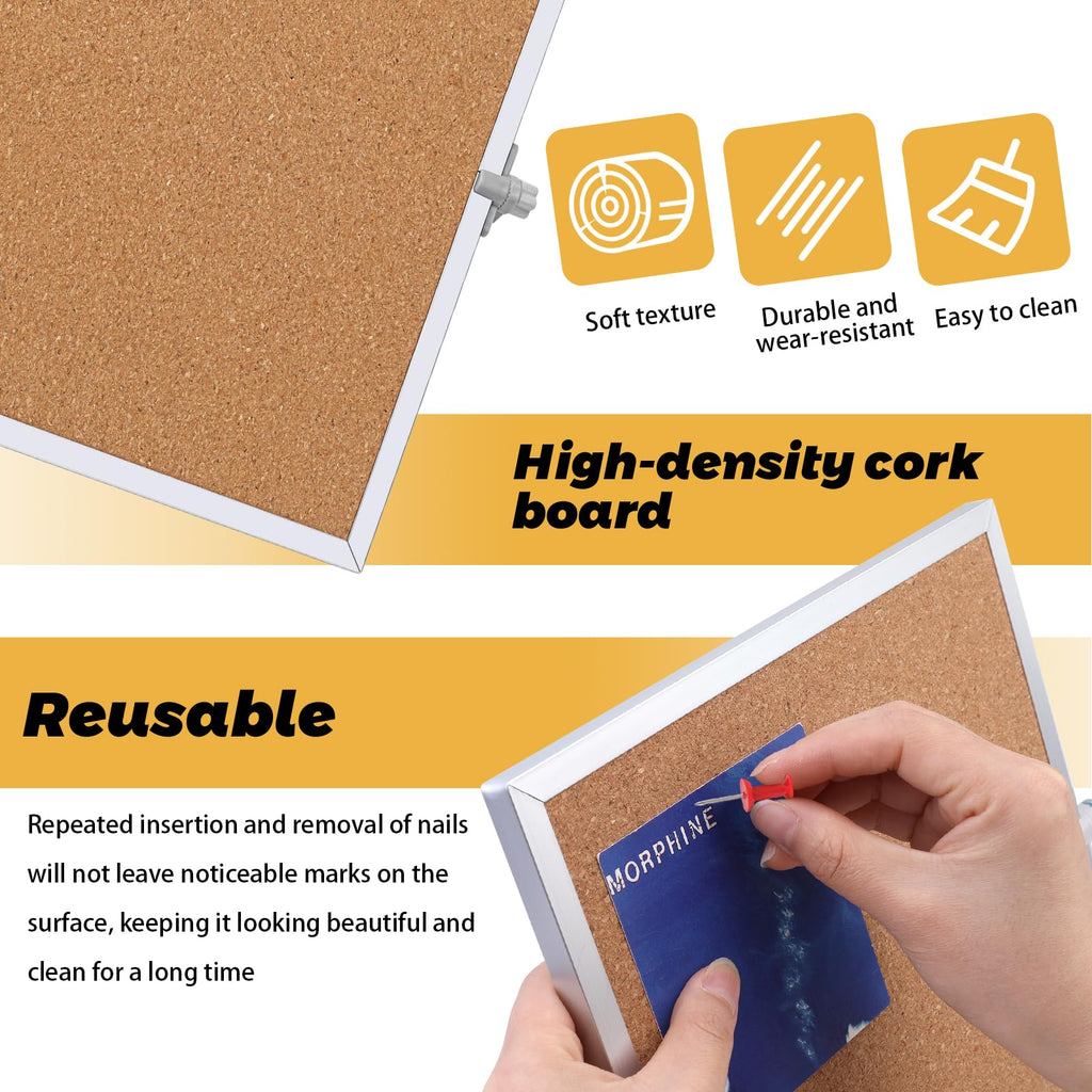 LOKUNN Cork Board Bulletin Board, 11.81"×15.75" Double Sided Pin Board with Silver Aluminum Border, Desktop Small Cork Board for Room School Office Bedroom
