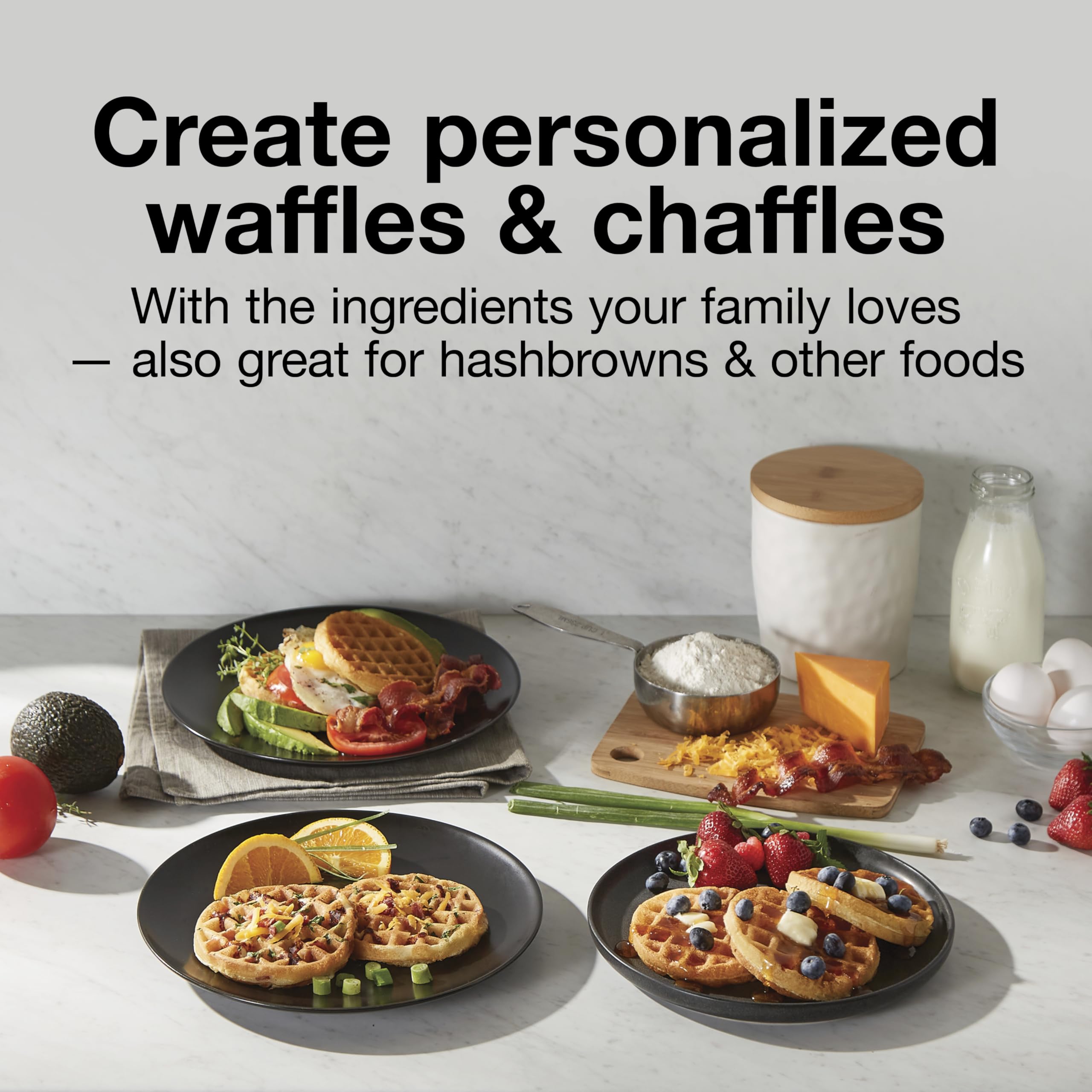 Proctor Silex Double Mini Waffle Maker Machine with 4” Round Non-stick Grids, 2 Individual Breakfast Keto Chaffles and Hashbrowns, Compact, 700 watts ,Black (26102MN)