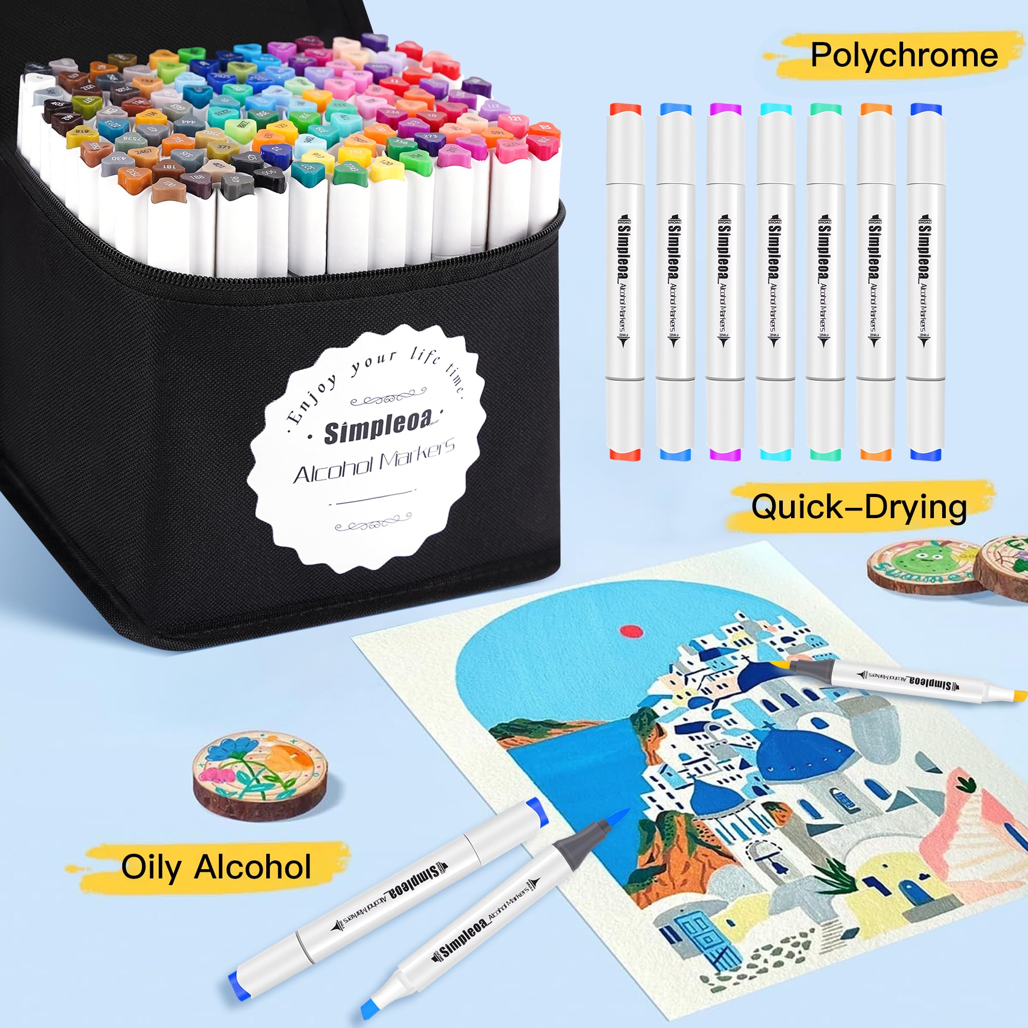 120-Color Brush & Chisel Alcohol Markers, Adults Coloring Illustration, Alcohol-based Art Marker
