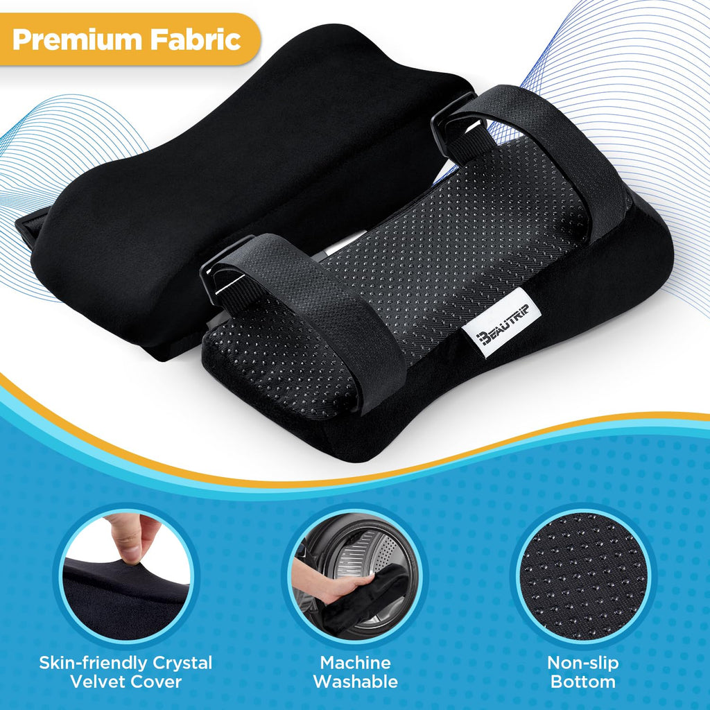 BEAUTRIP Armrest Cushion Office Chair Arm Cushion - Armrest Cushion for Arms and Elbows (Set of 2) (Black with Gel_Velvet)