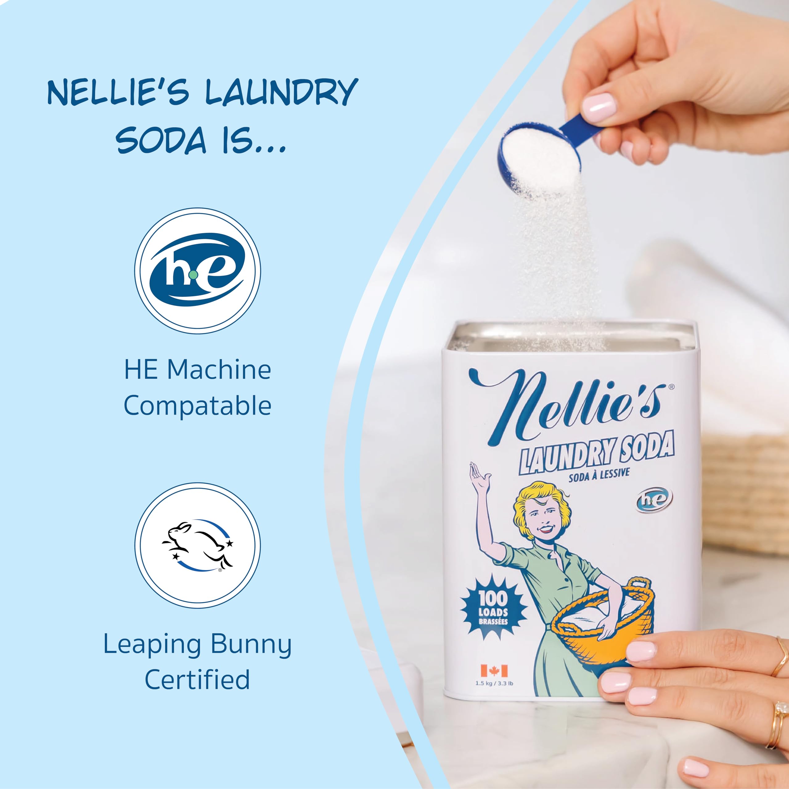 Nellie's Laundry Soda - Concentrated Laundry Detergent Powder - 100 Load - Gentle on Skin and Environment - Fragrance-Free - Made in Canada